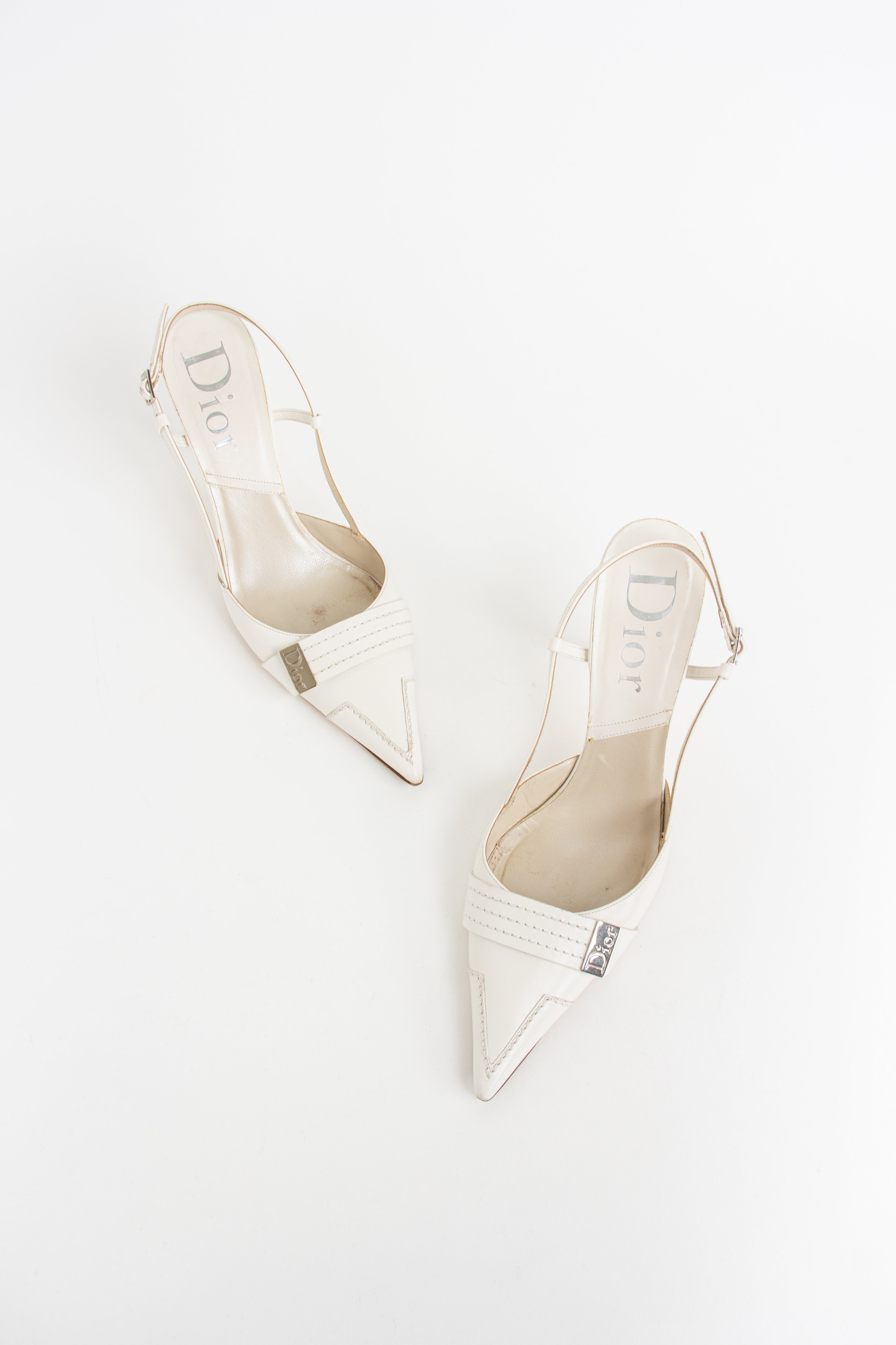Rare Dior Ivory Buckle Slingback Heels (IT 40)