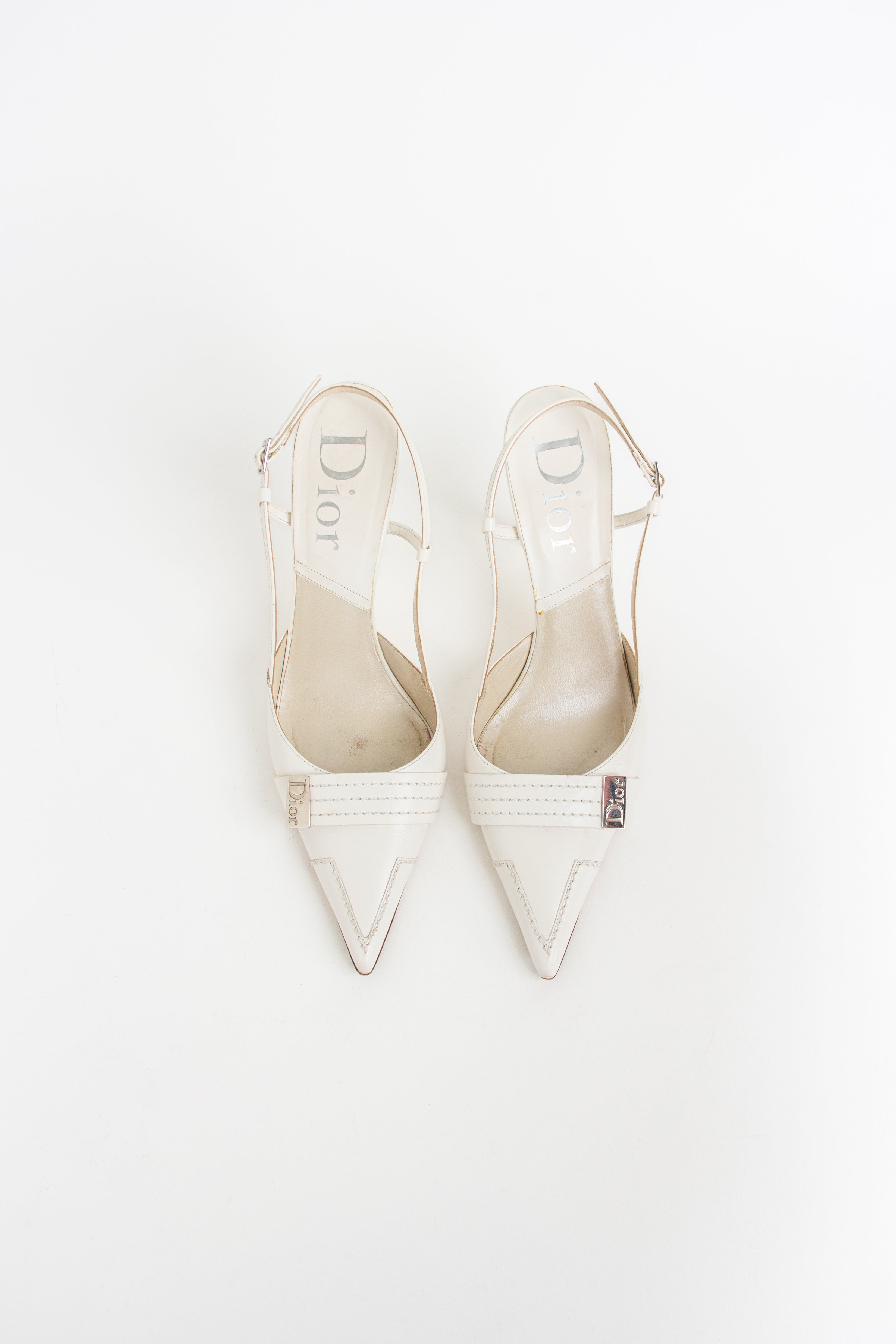 Rare Dior Ivory Buckle Slingback Heels (IT 40)
