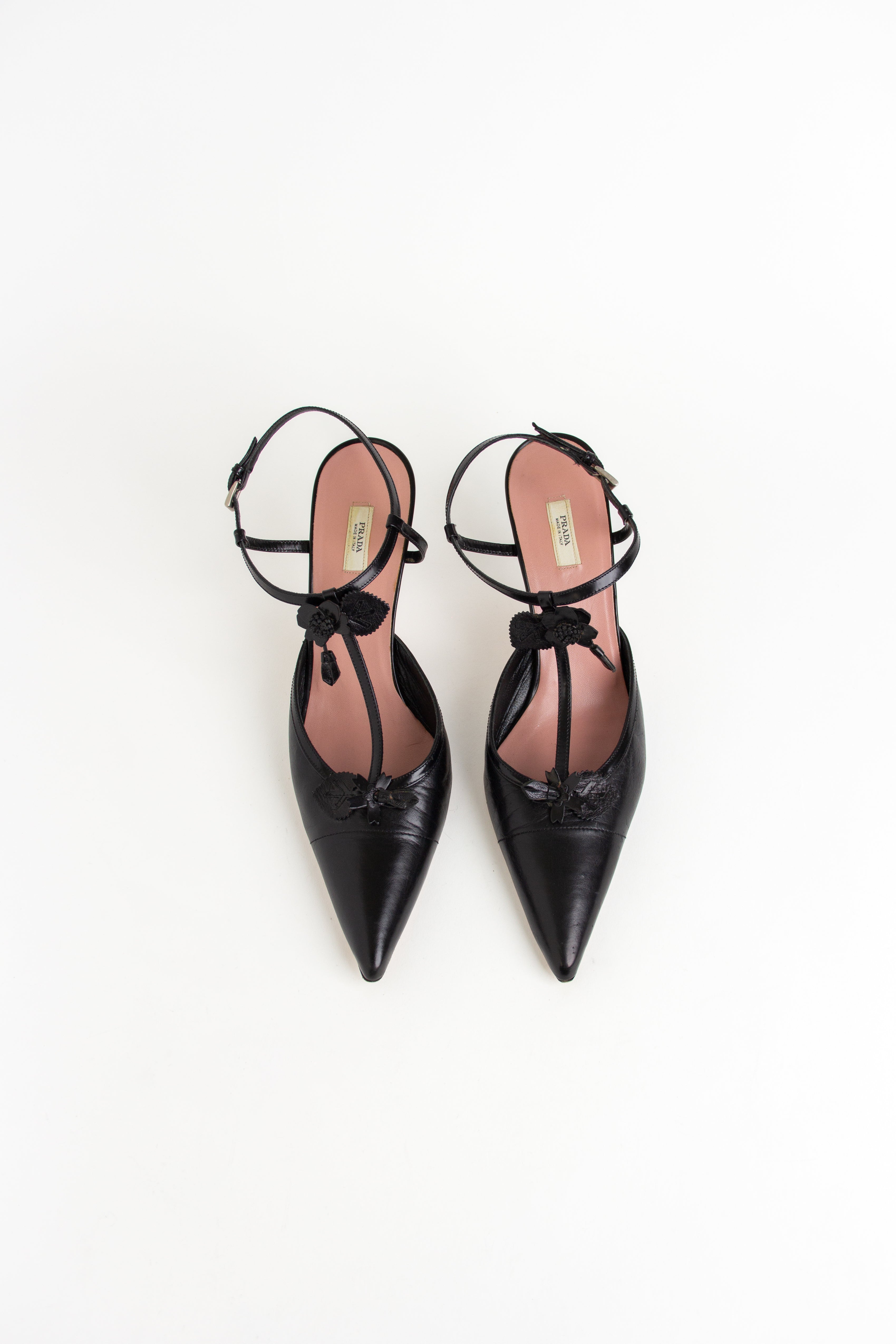 Prada Black Floral Ankle Strap Heels (IT 40)