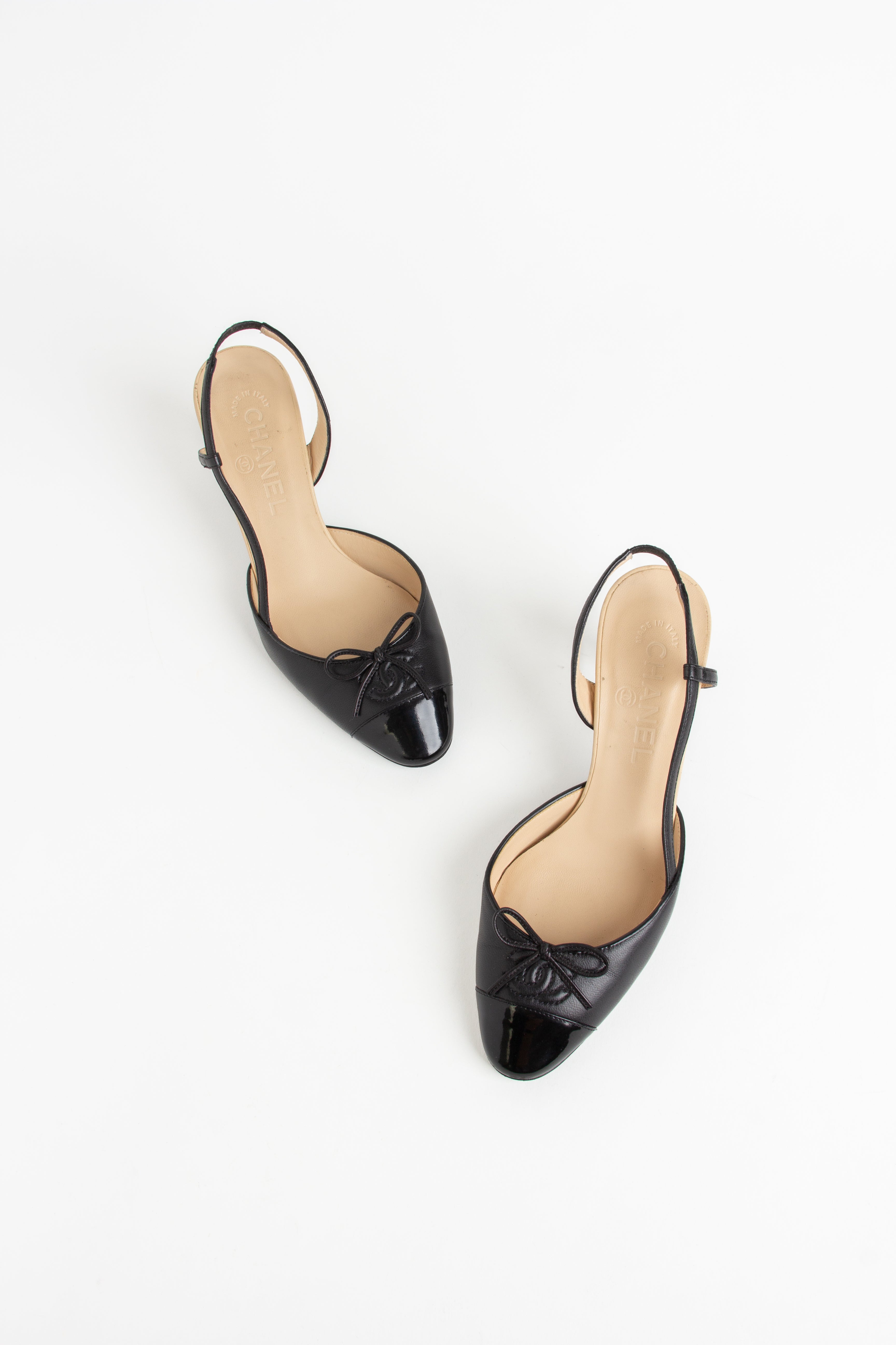 Chanel Black CC Bow Ballerina Slingback Heels (IT 36)