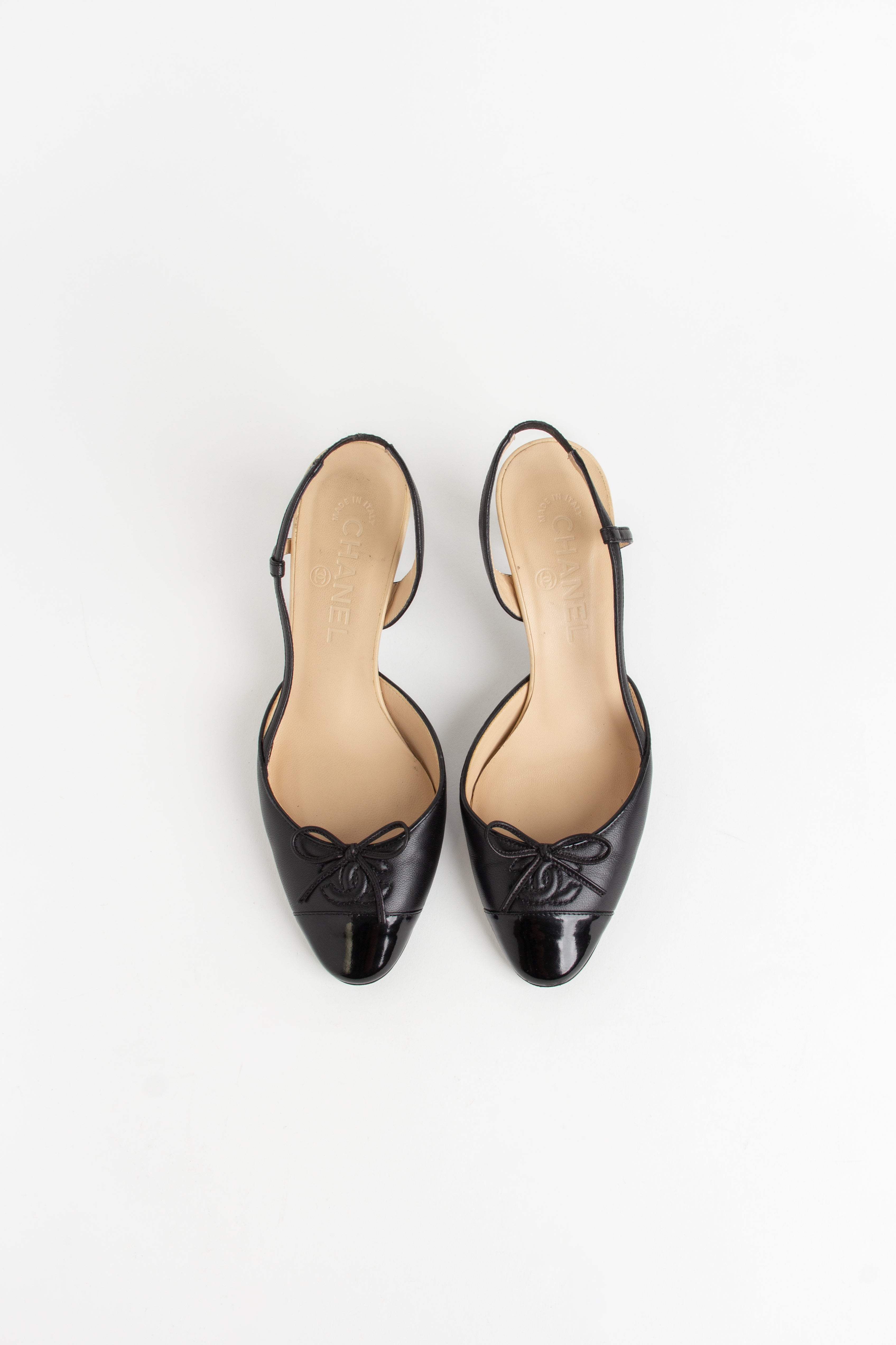 Chanel Black CC Bow Ballerina Slingback Heels (IT 36)