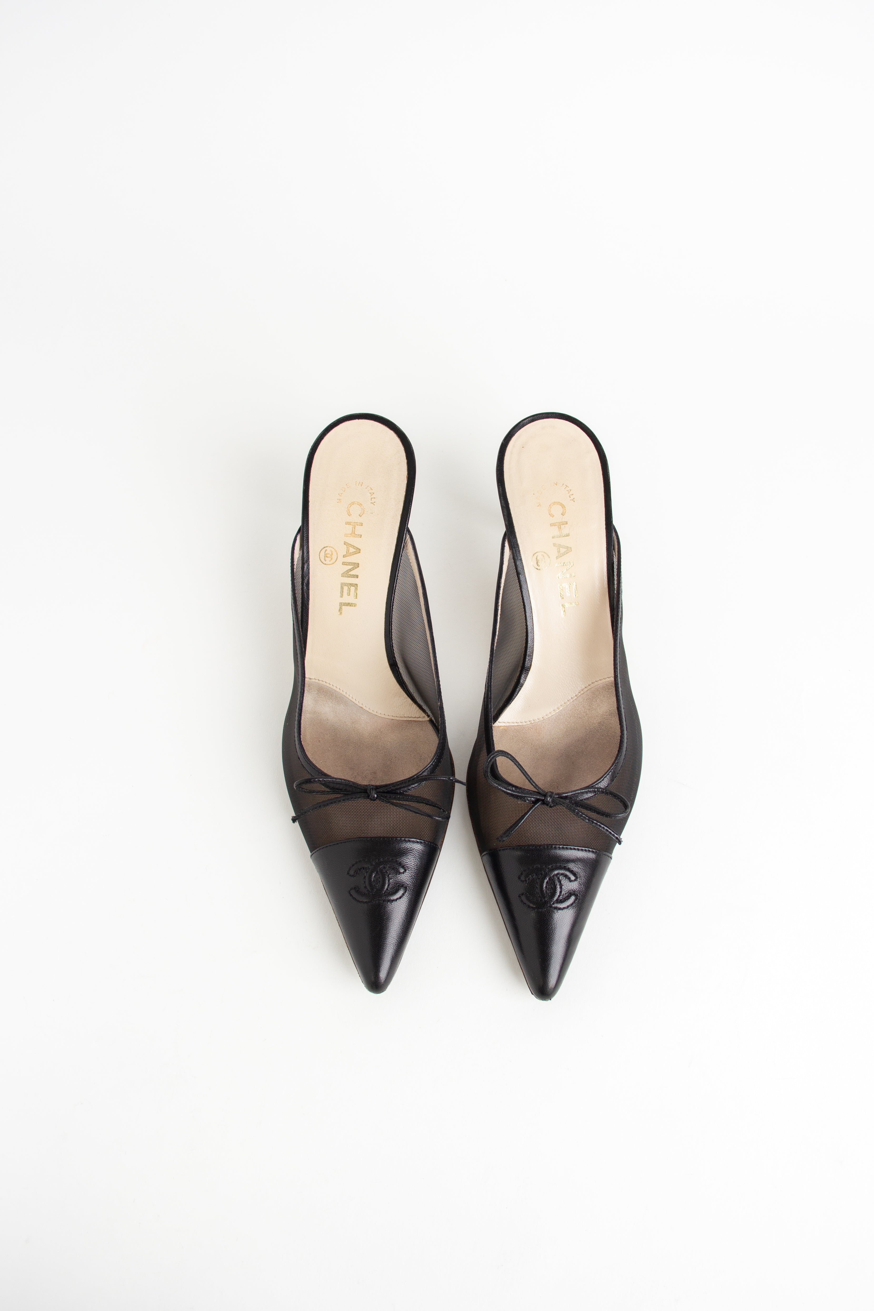 Chanel Black Mesh CC Bow Mules (IT 39.5)