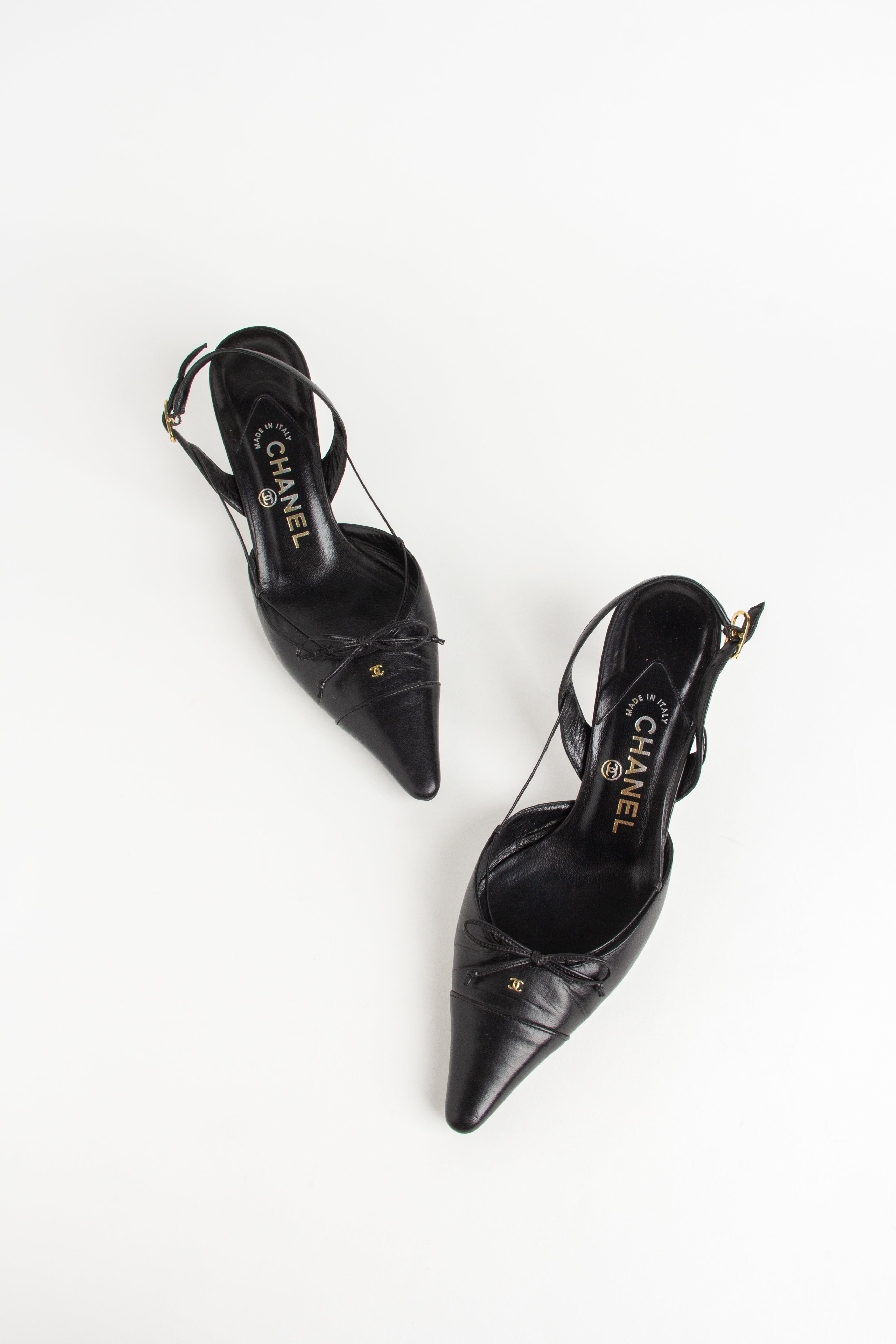 Chanel Black CC Strappy Slingback Heels (IT 38)