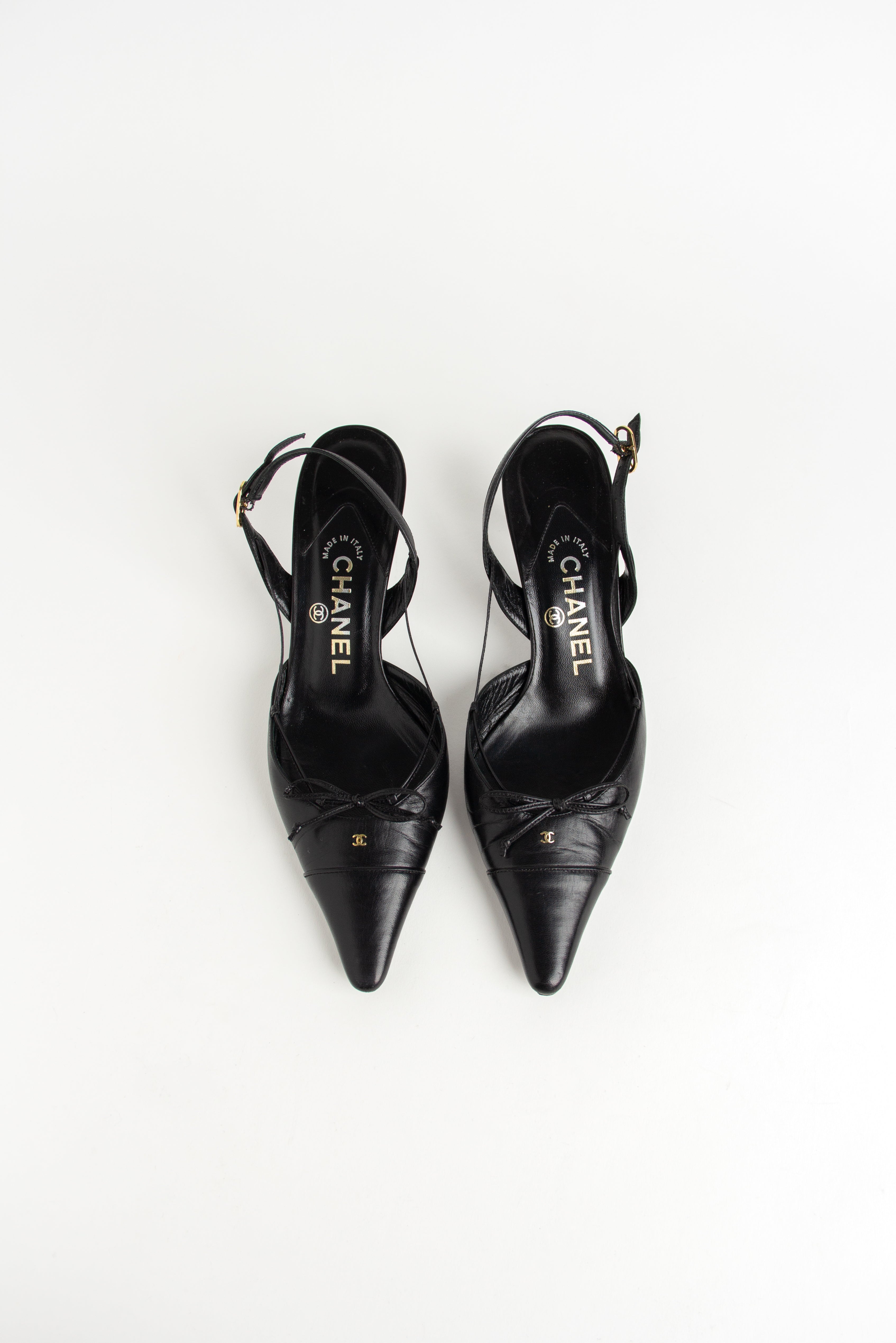 Chanel Black CC Strappy Slingback Heels (IT 38)