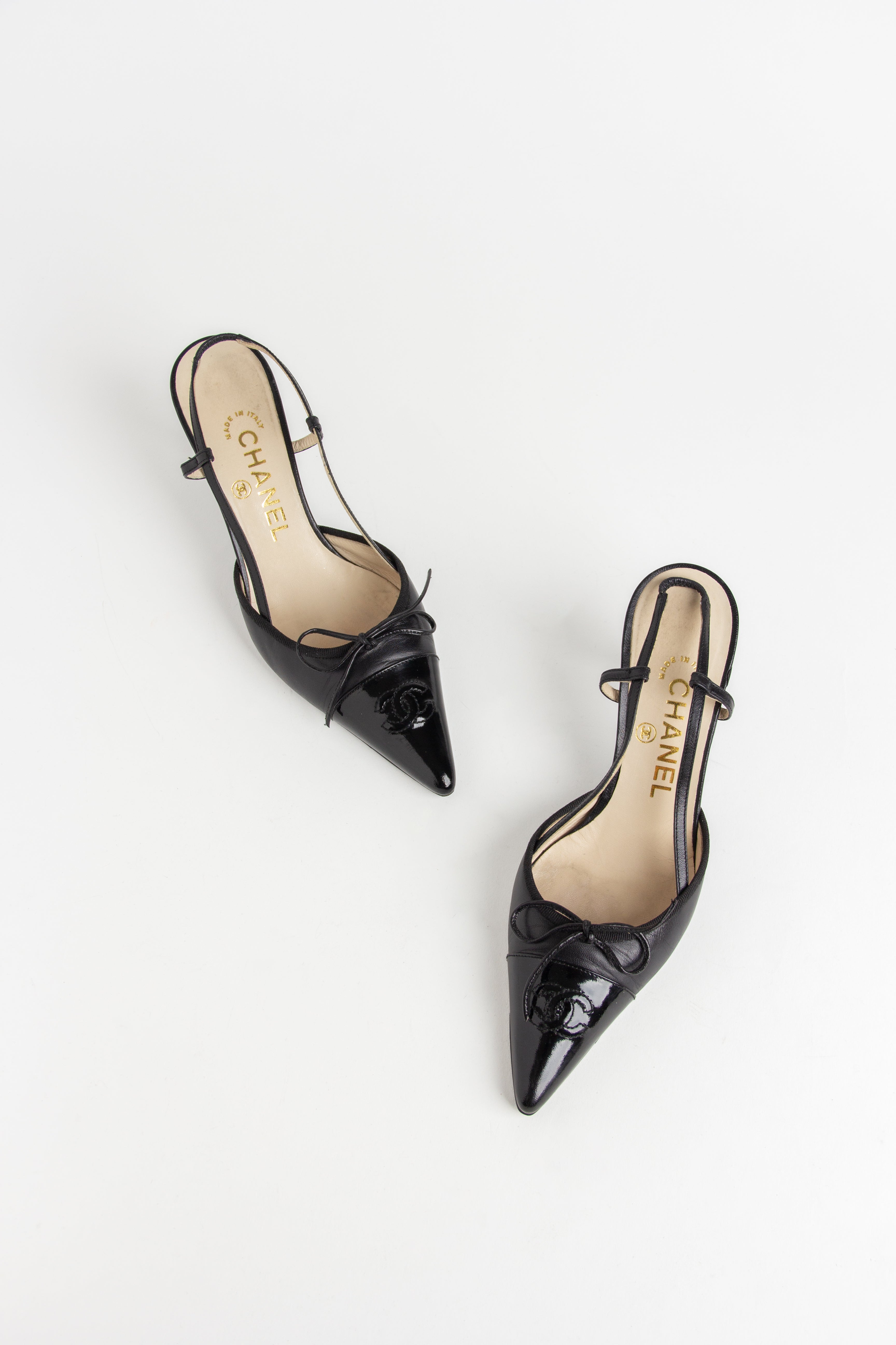 Chanel Black CC Bow Slingback Heels (IT 35.5)