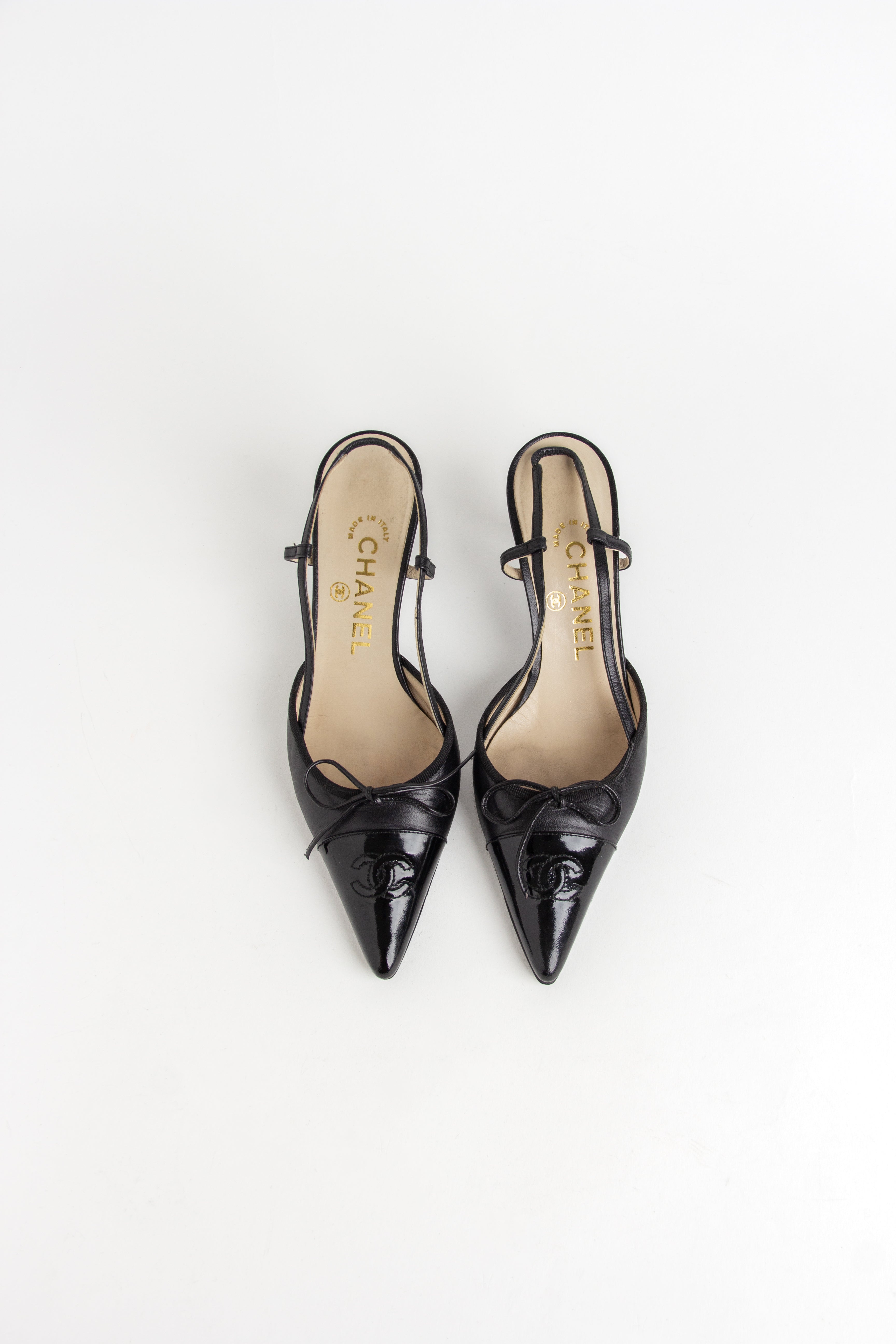 Chanel Black CC Bow Slingback Heels (IT 35.5)
