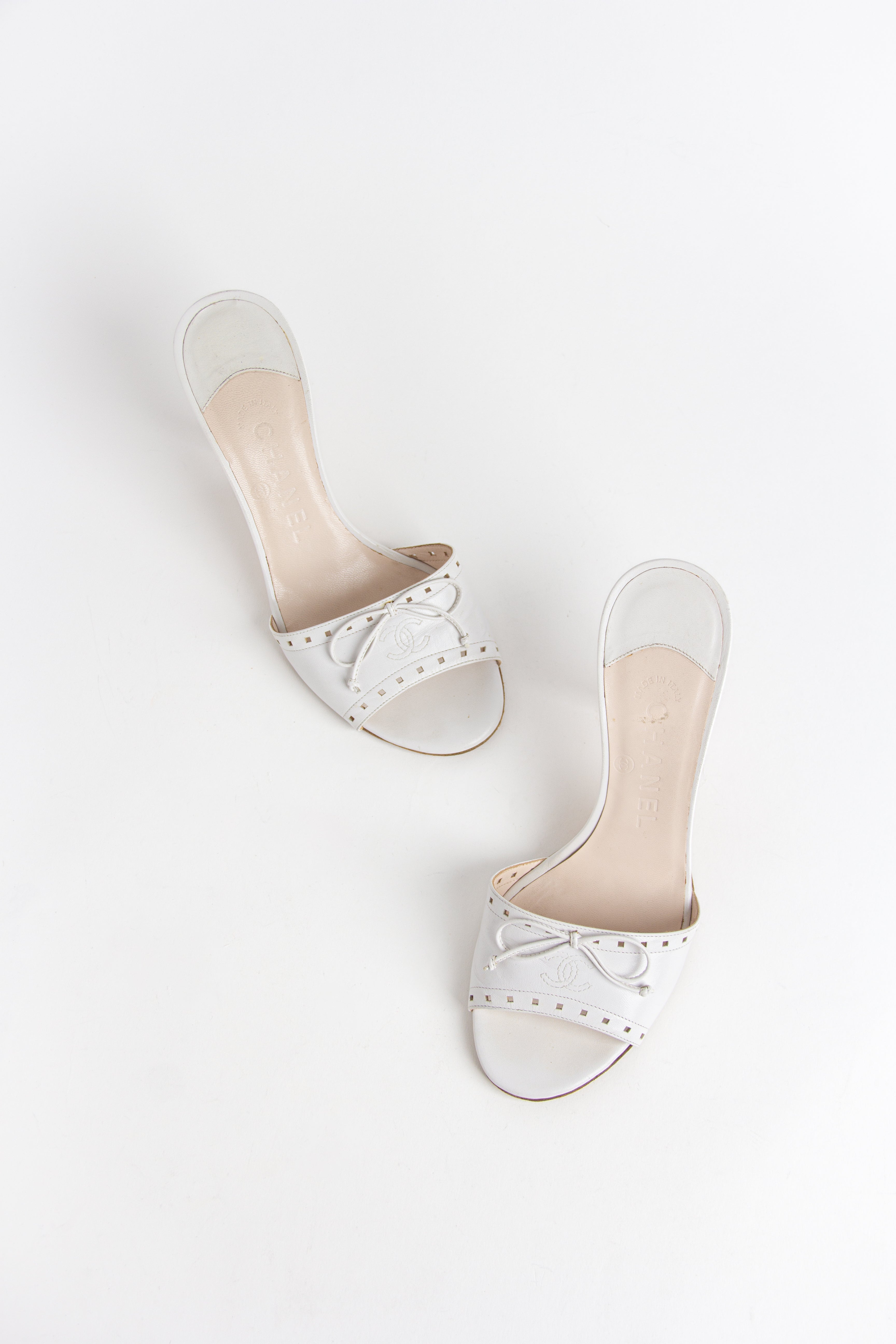 Chanel White CC Open Toe Heels (IT 36.5)