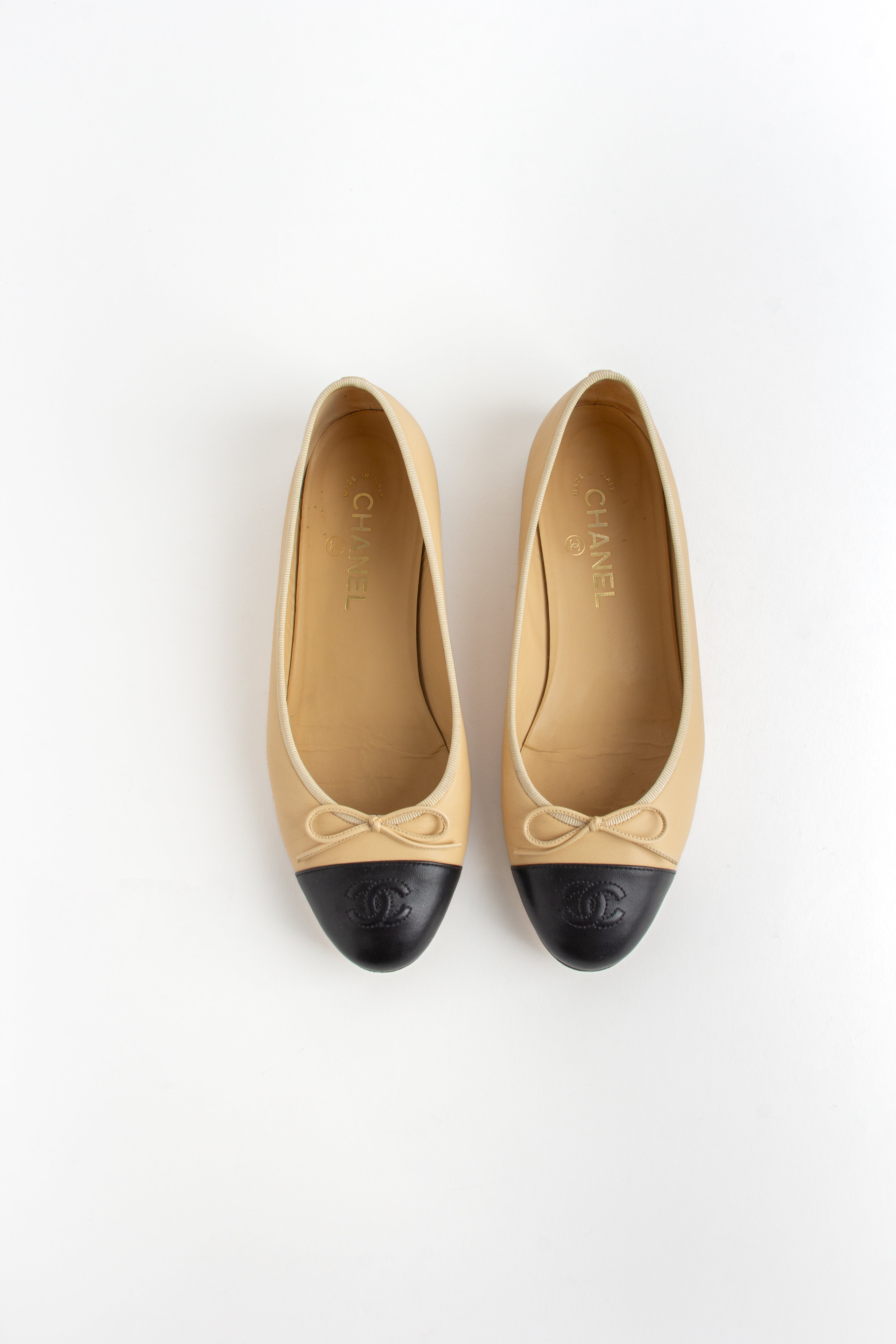 Chanel Beige + Black Ballerina Flats (IT 39.5)