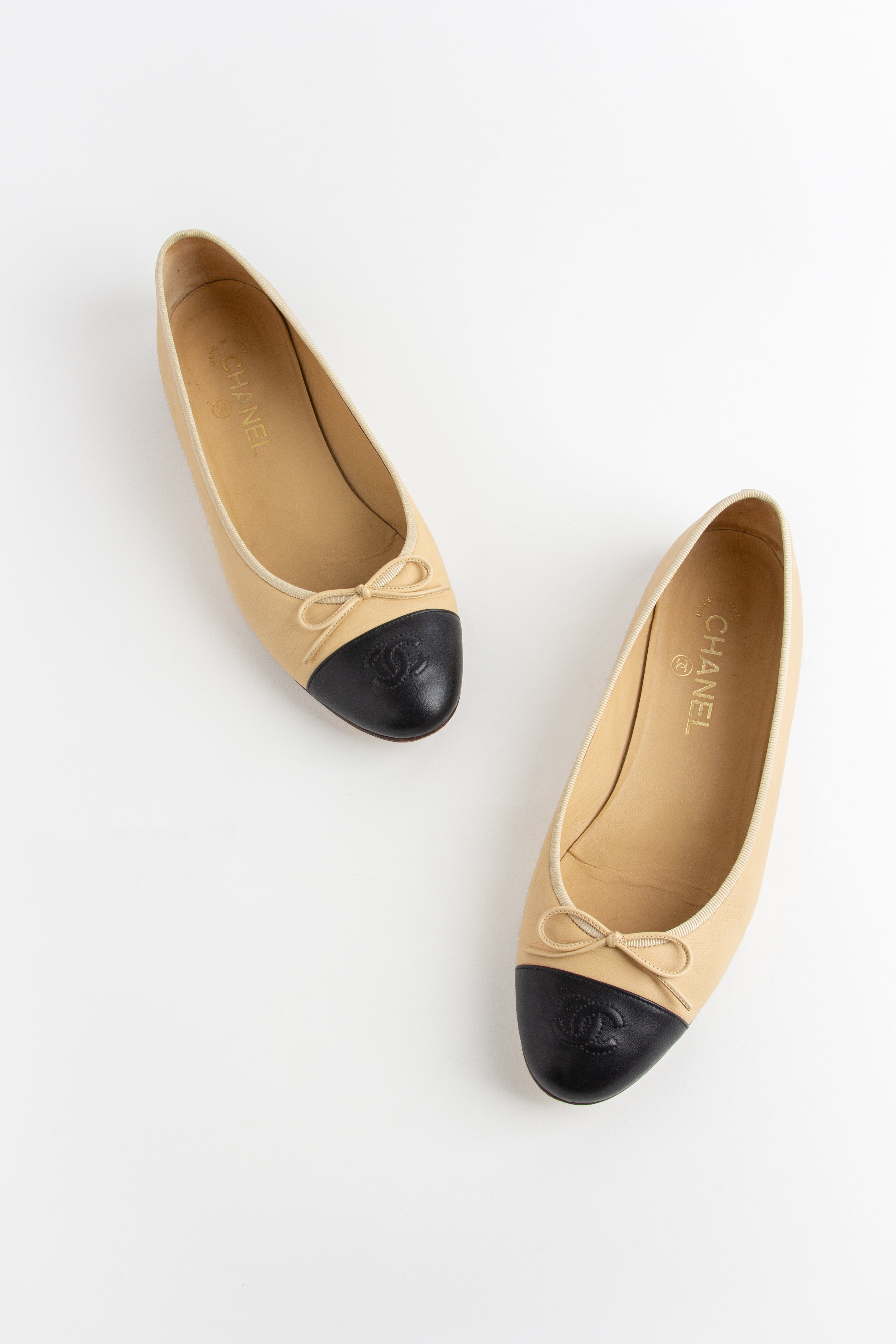 Chanel Beige + Black Ballerina Flats (IT 39.5)