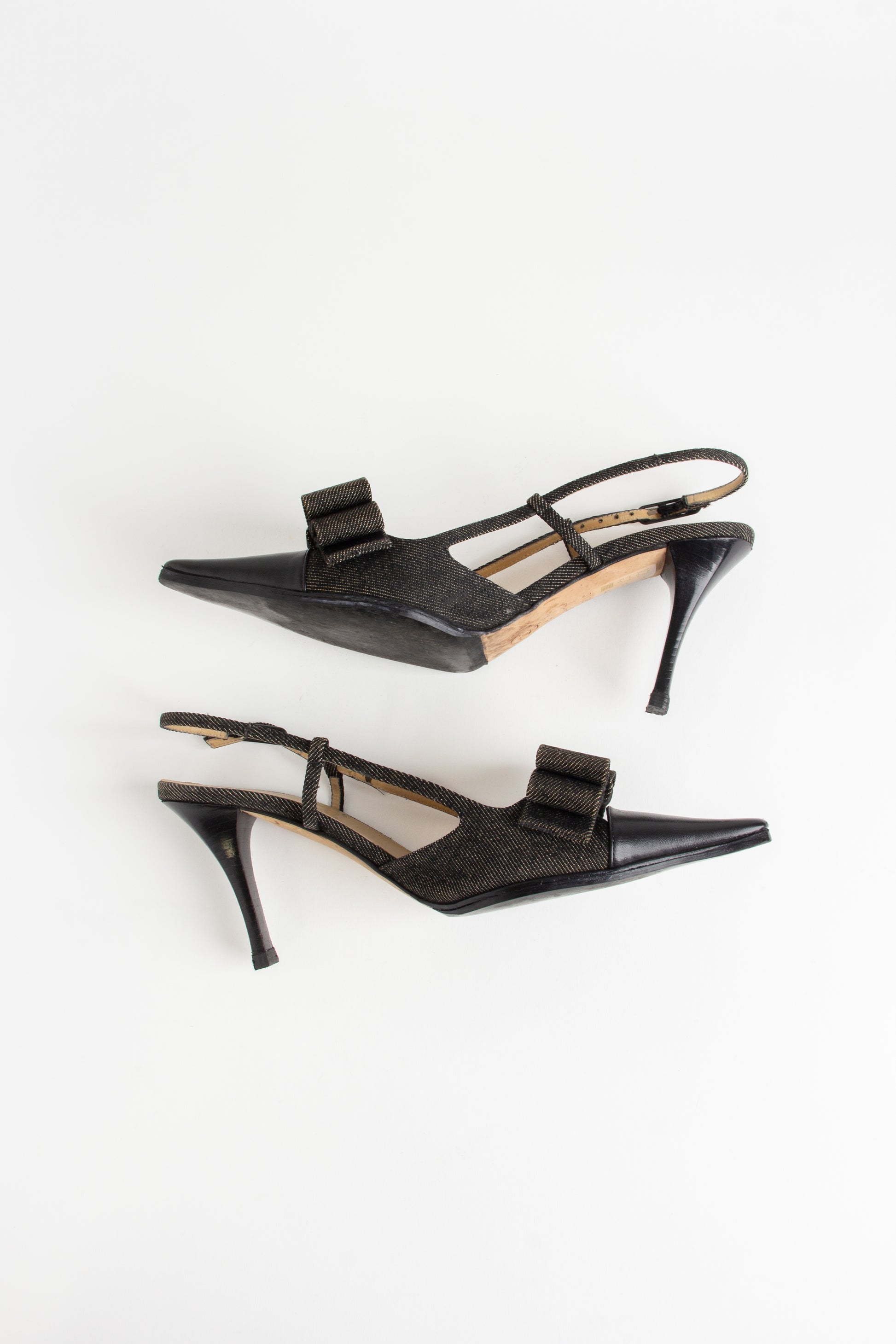 Chanel Black Denim CC Bow Slingback Heels (IT 36.5)
