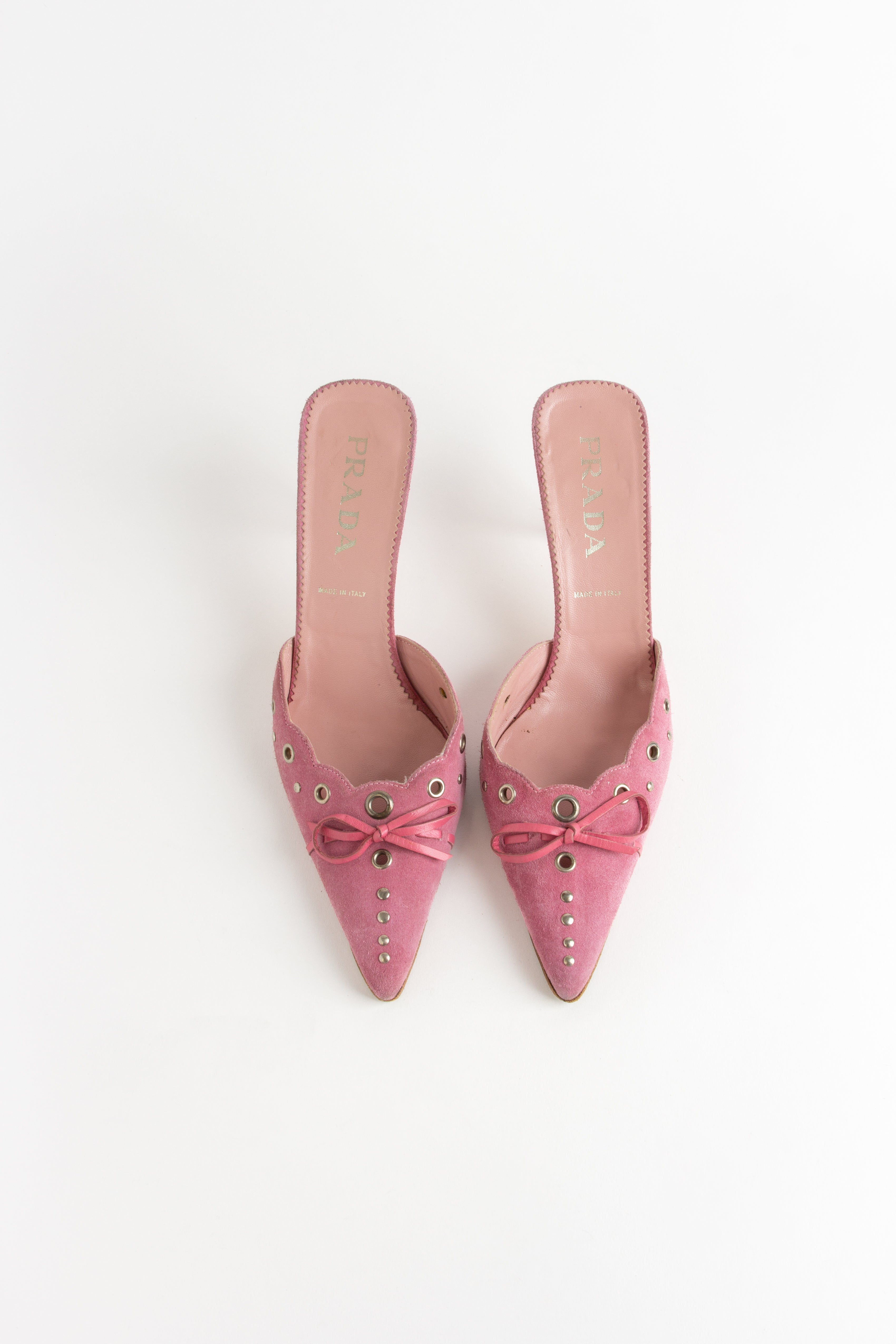 Prada Pink Suede Grommet Mules (IT 40)