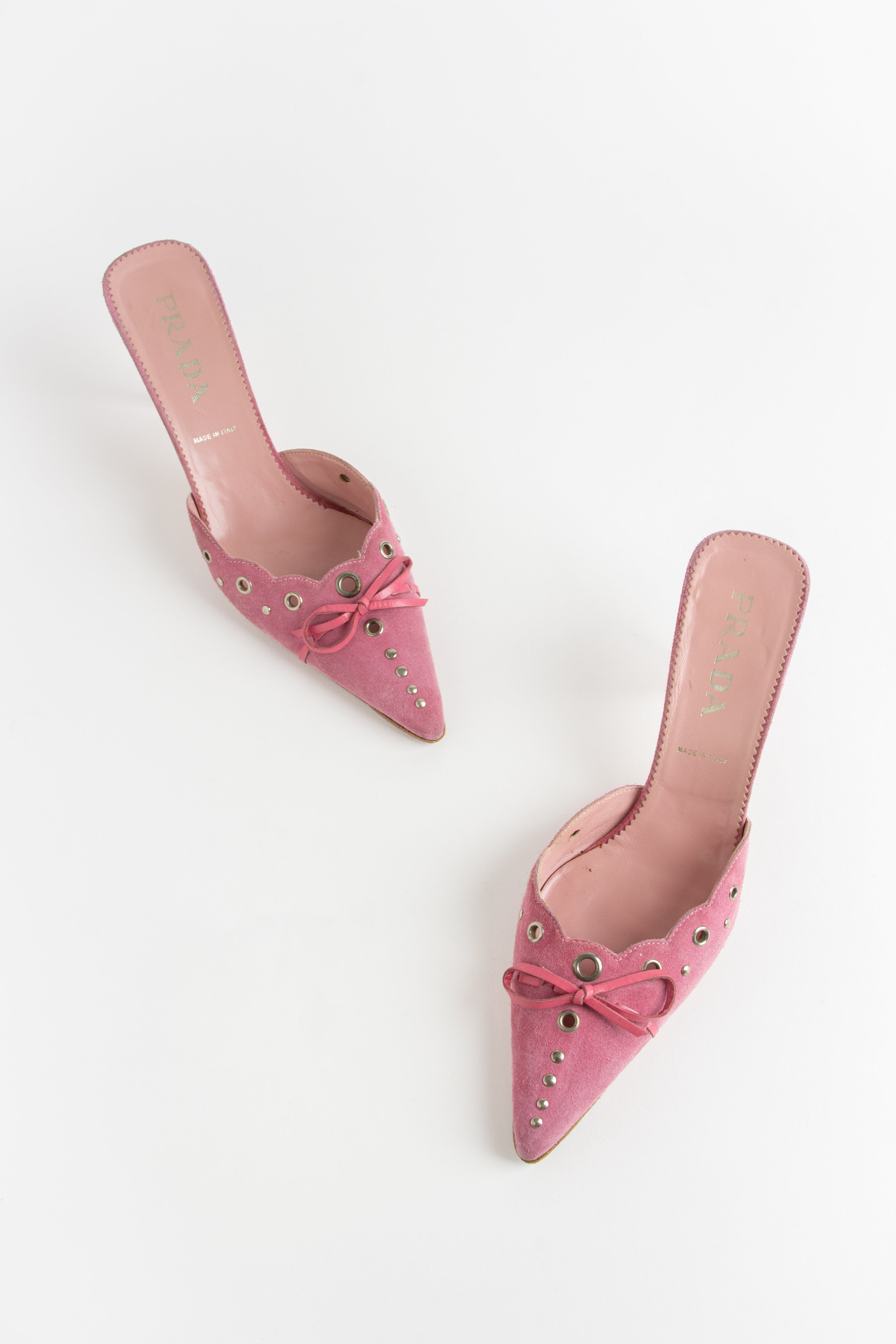Prada Pink Suede Grommet Mules (IT 40)
