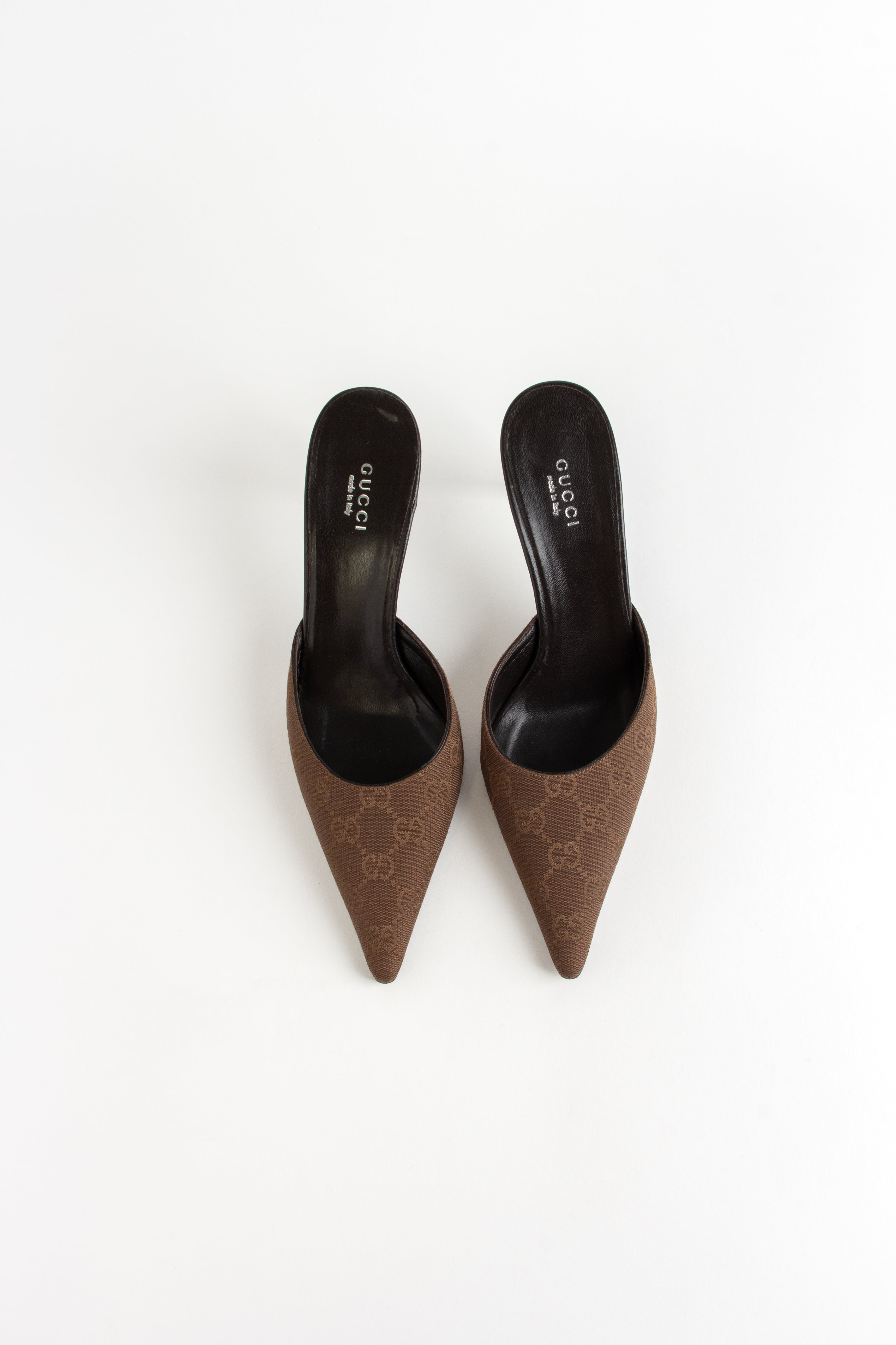 Gucci Brown Canvas Monogram Mules (IT 37.5)