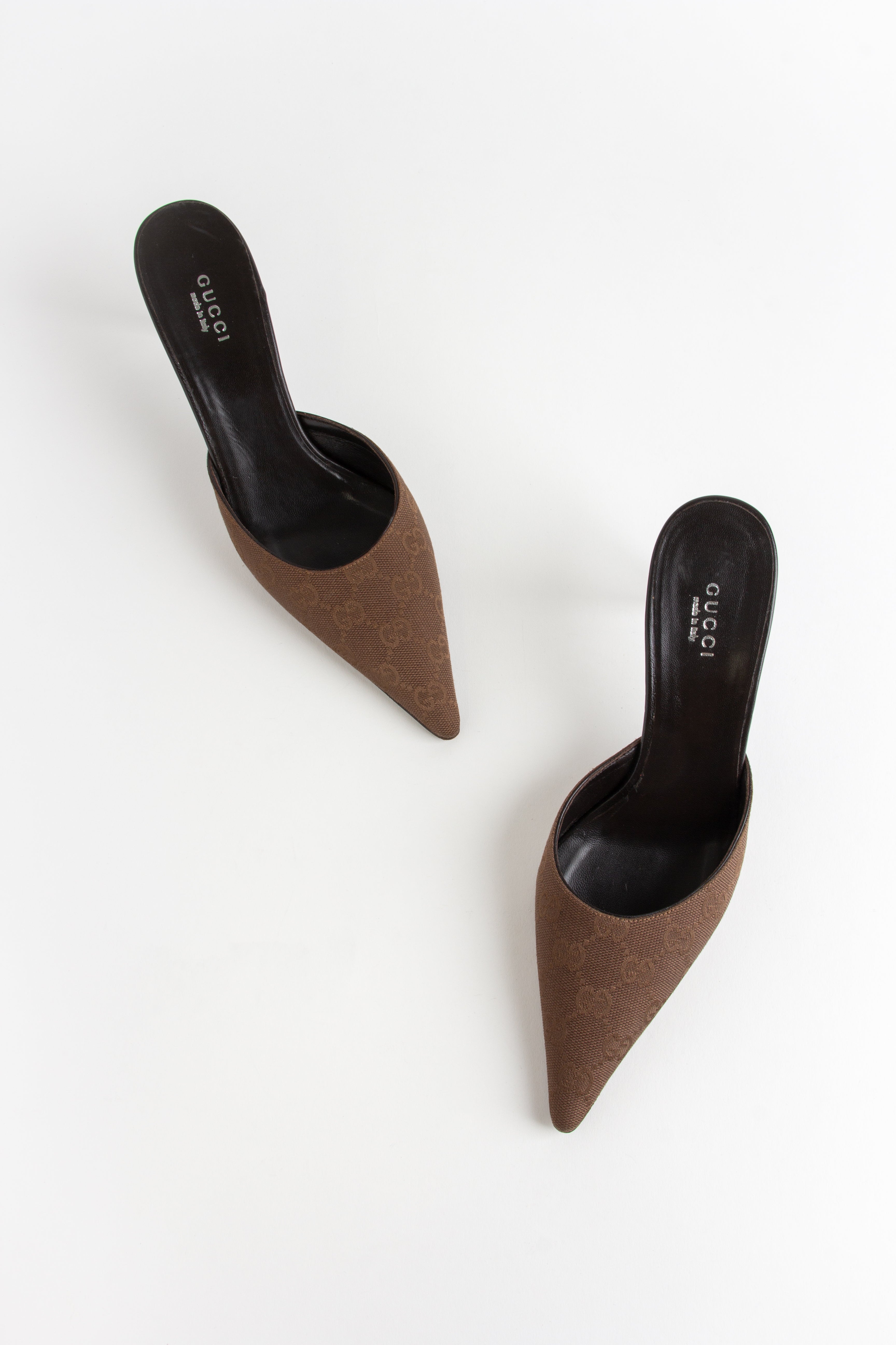 Gucci Brown Canvas Monogram Mules (IT 37.5)