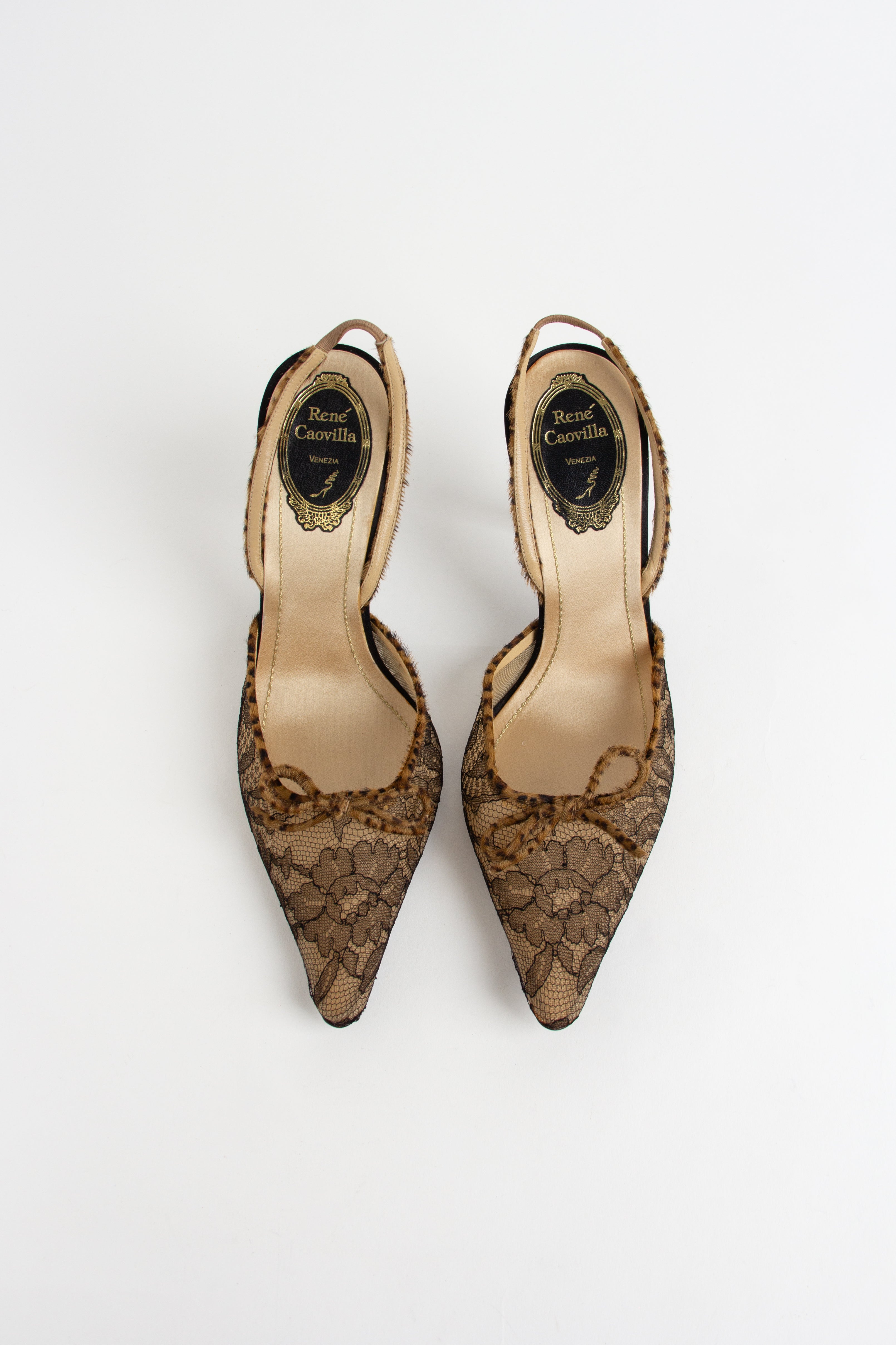 Rare Rene Caovilla Leopard Lace Slingback Heels (IT 38)