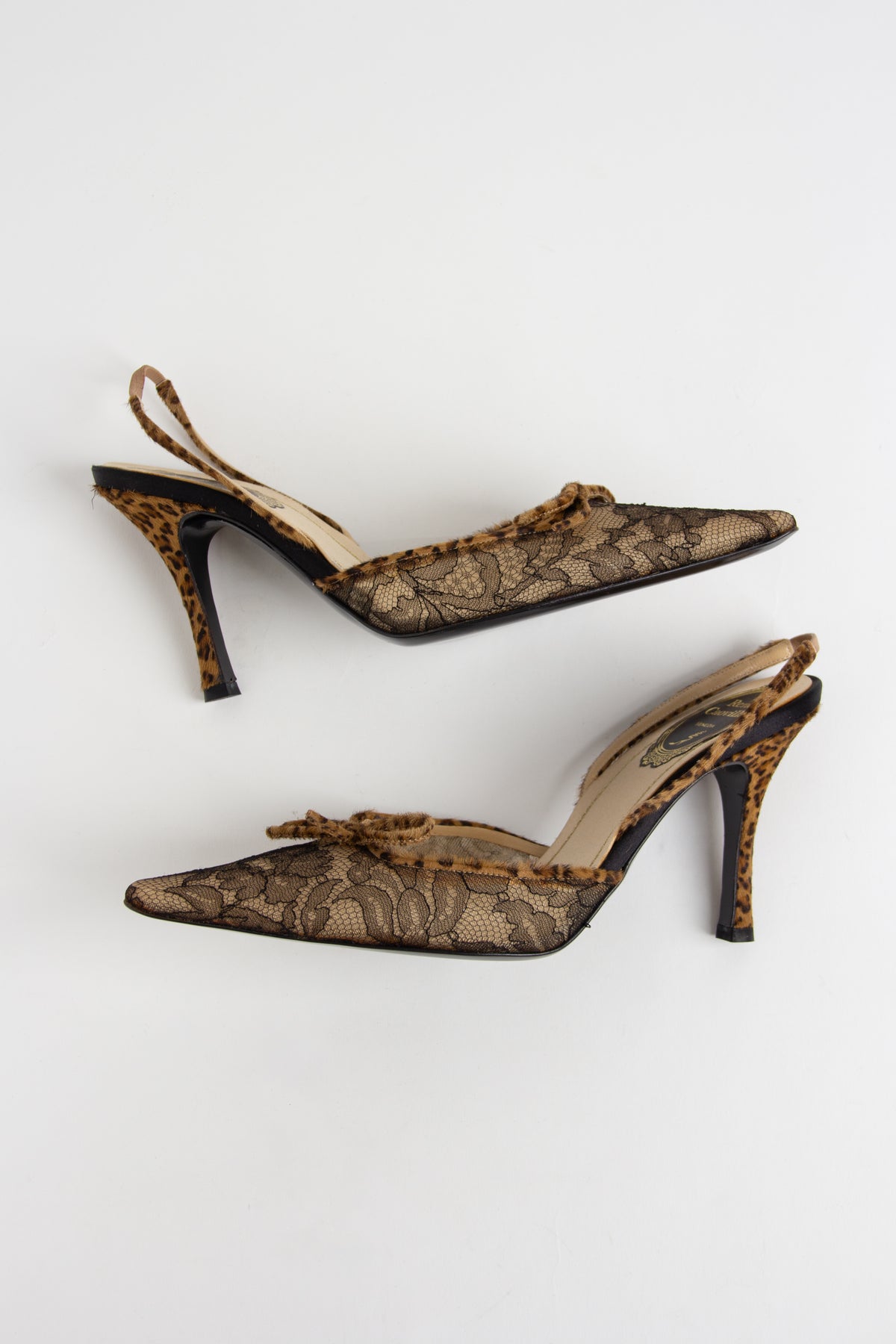 Rare Rene Caovilla Leopard Lace Slingback Heels (IT 38)