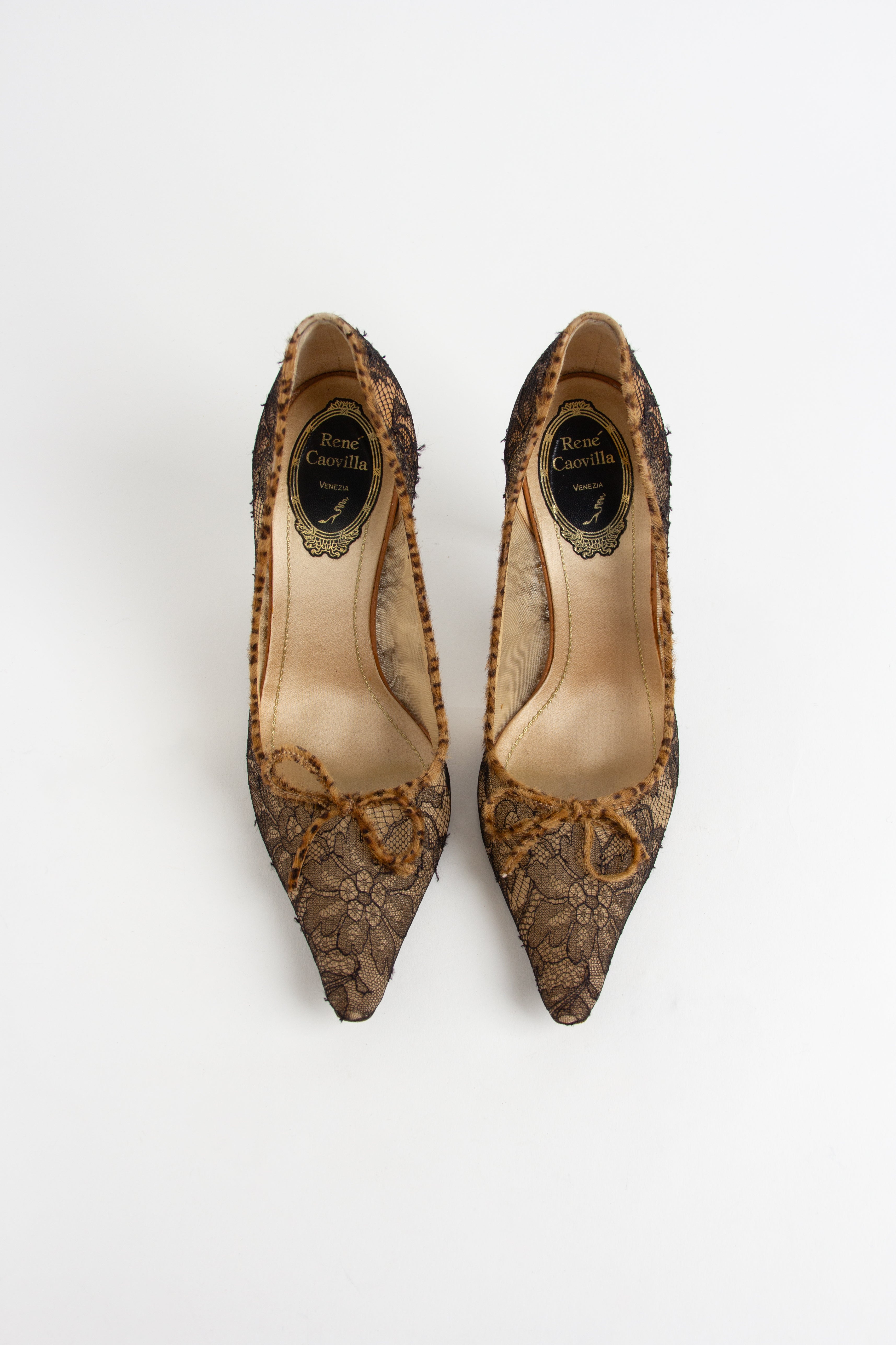 Rene Caovilla Leopard Lace Heels (IT 37)
