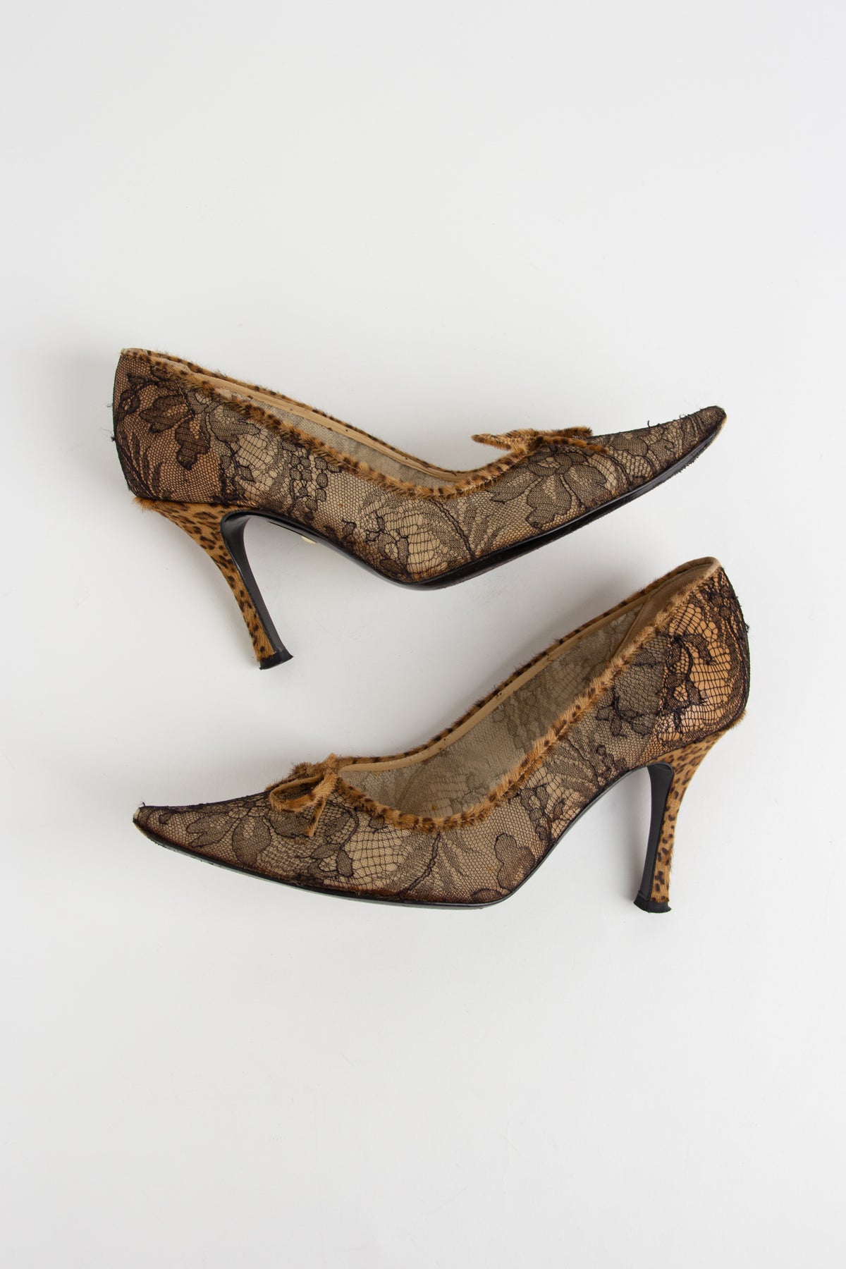 Rene Caovilla Leopard Lace Heels (IT 37)