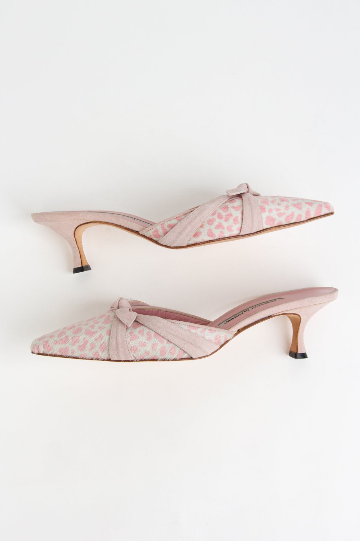 Manolo Blahnik Pink Animal Print Pony Hair Mules (IT 38)