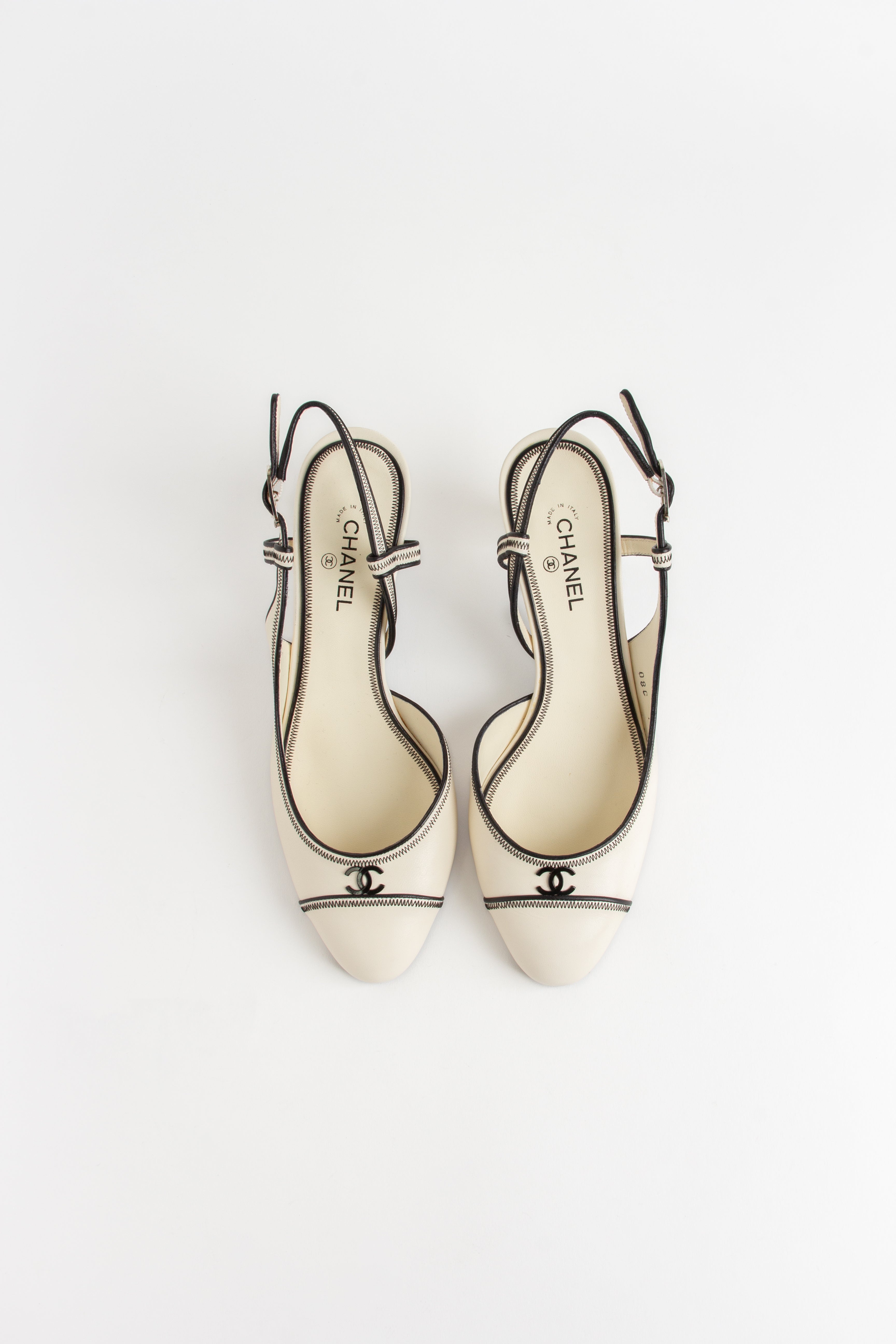Rare Chanel Ivory + Black CC Slingback Heels (IT 37)