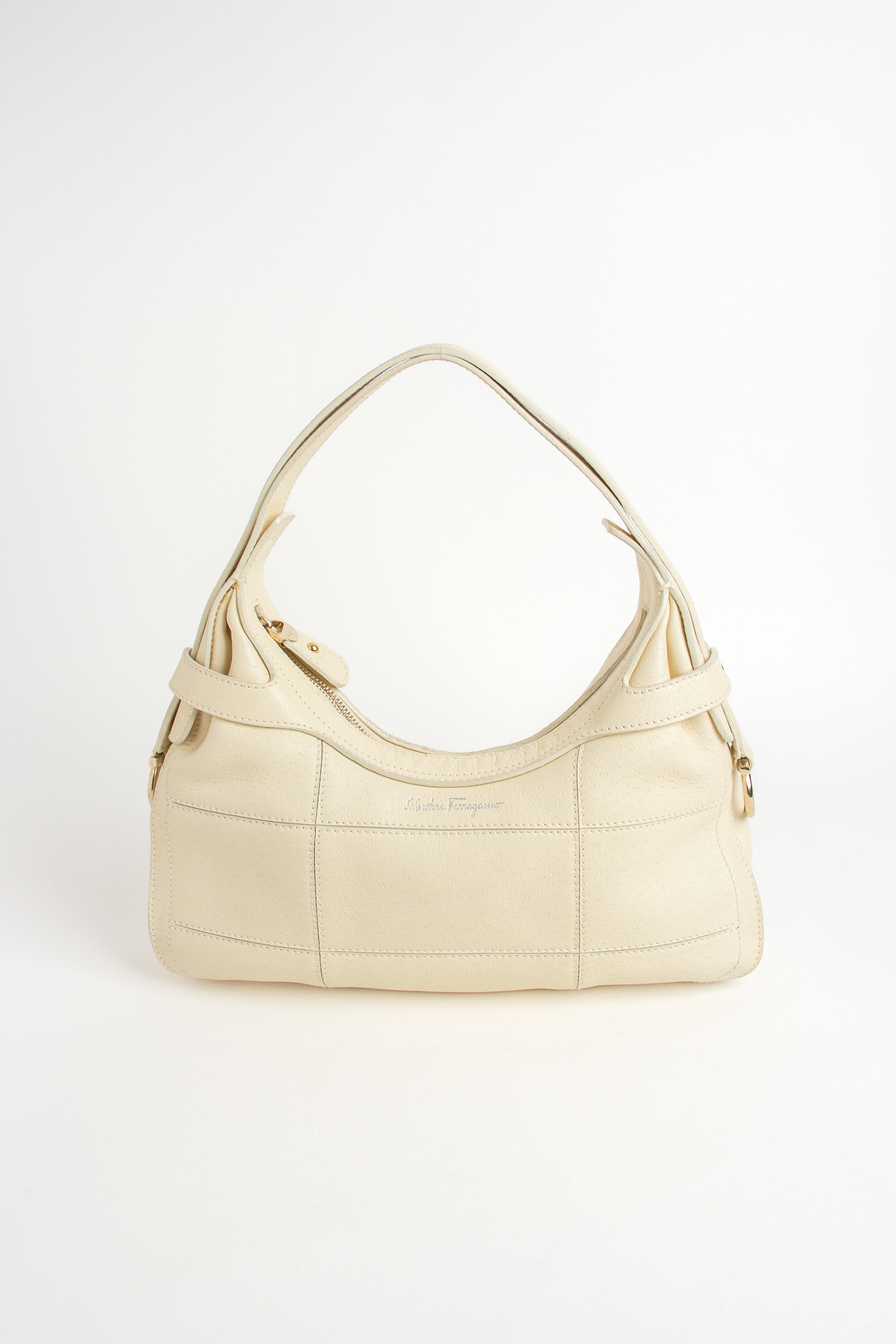 Ferragamo Cream Quilted Hobo Shoulder Bag