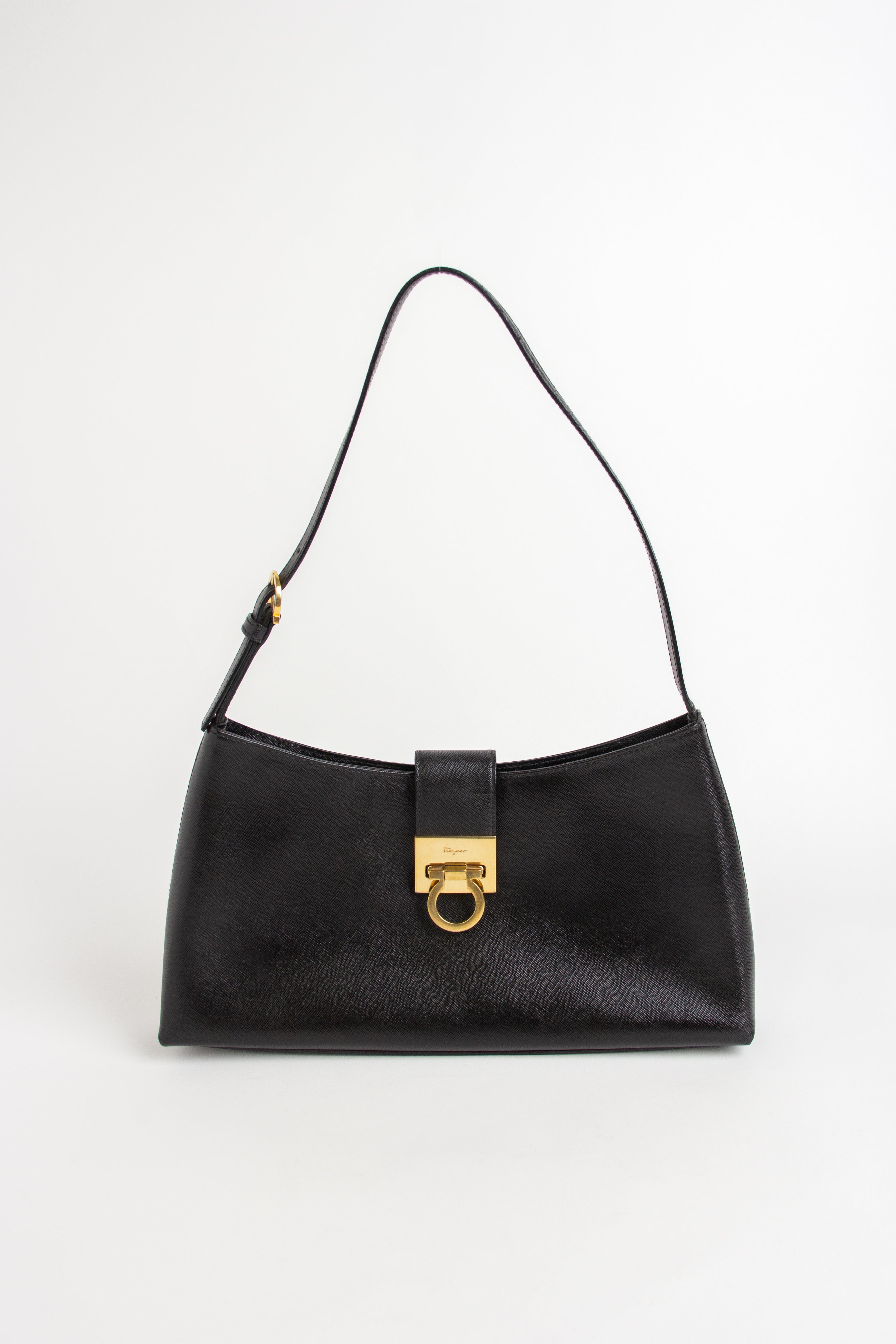 Ferragamo Black Saffiano Gancini Shoulder Bag
