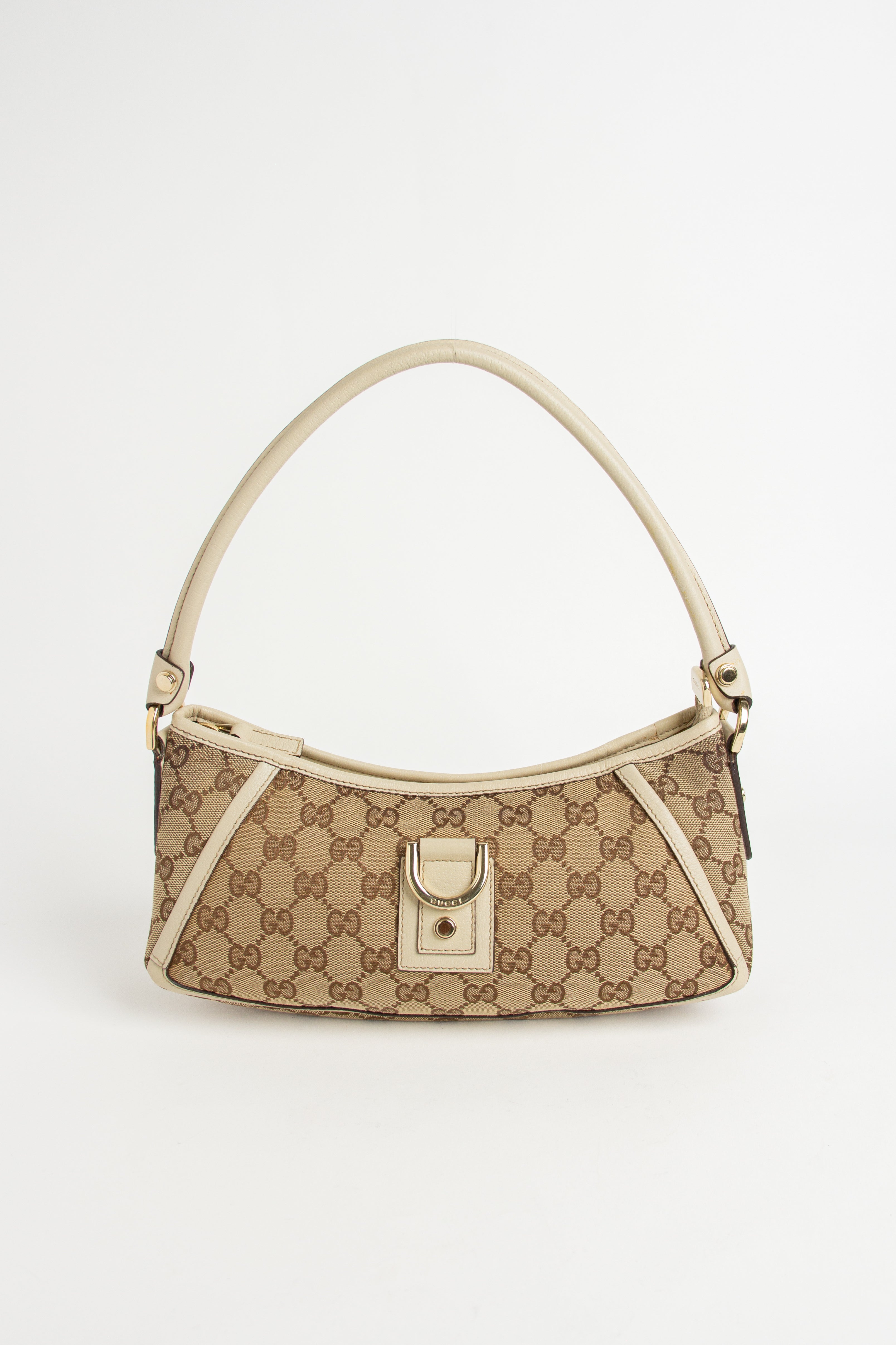 Gucci Beige Canvas Monogram Abbey Shoulder Bag