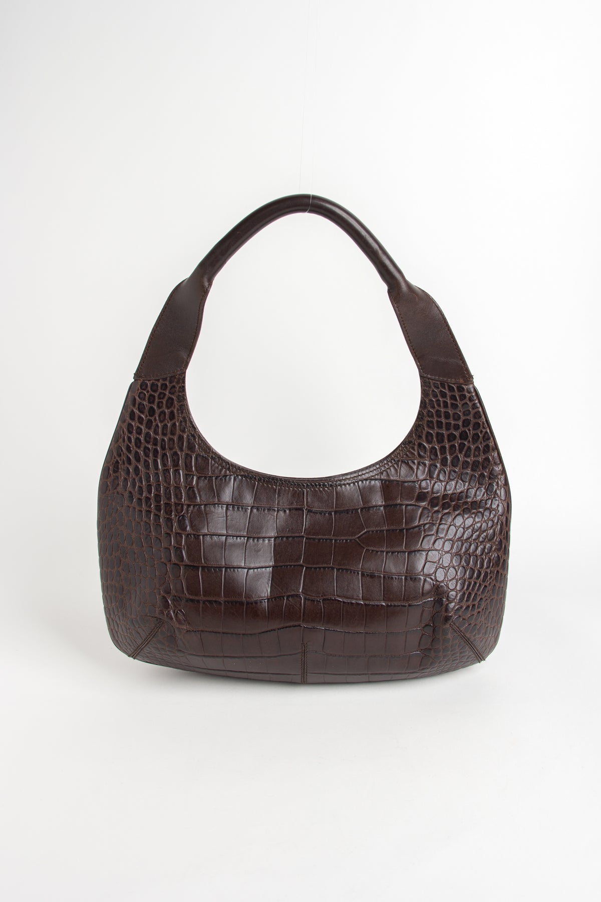 Ferragamo Brown Croc Embossed Shoulder Bag