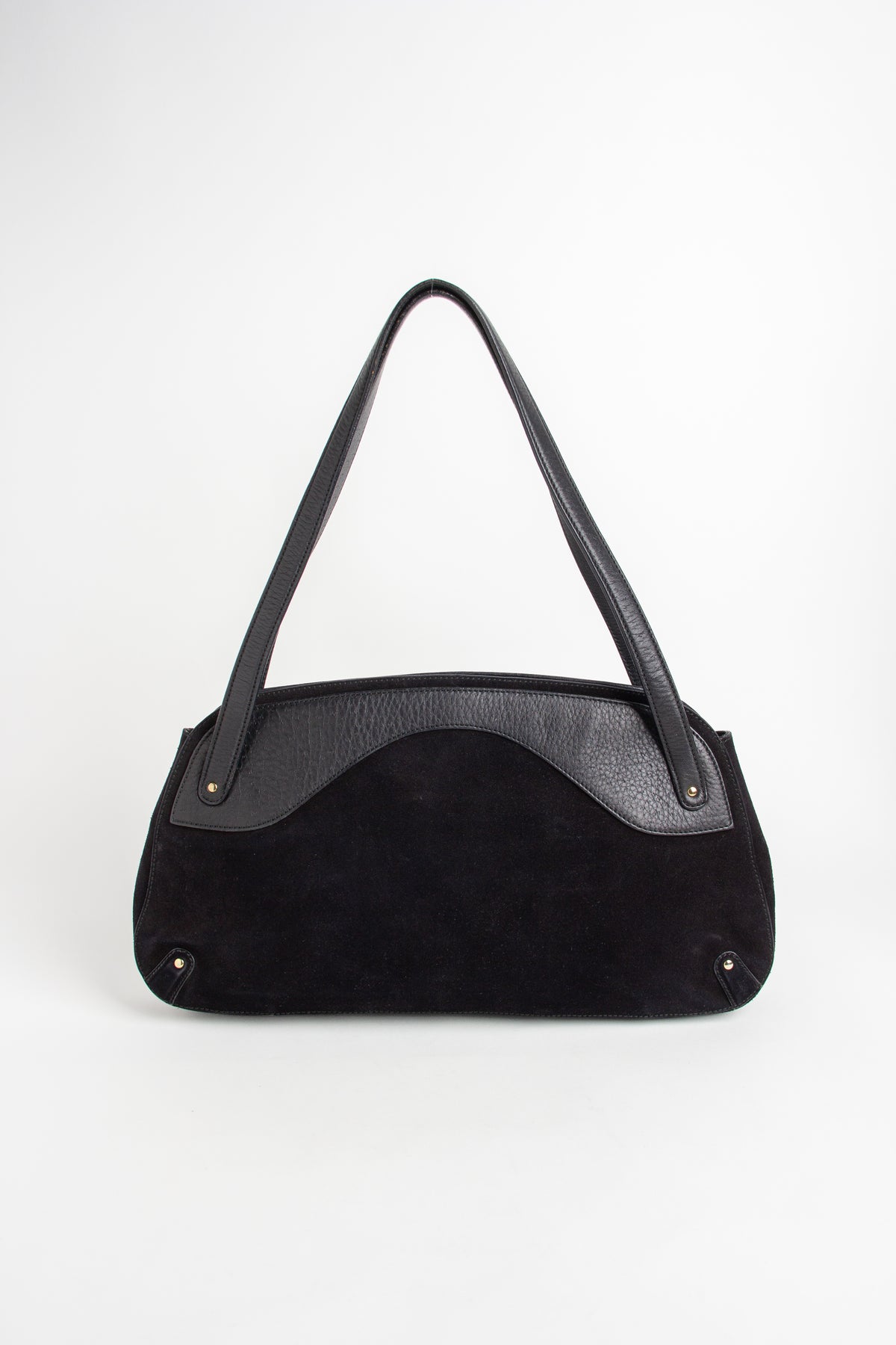 Ferragamo Black Leather + Suede Gancini Shoulder Bag