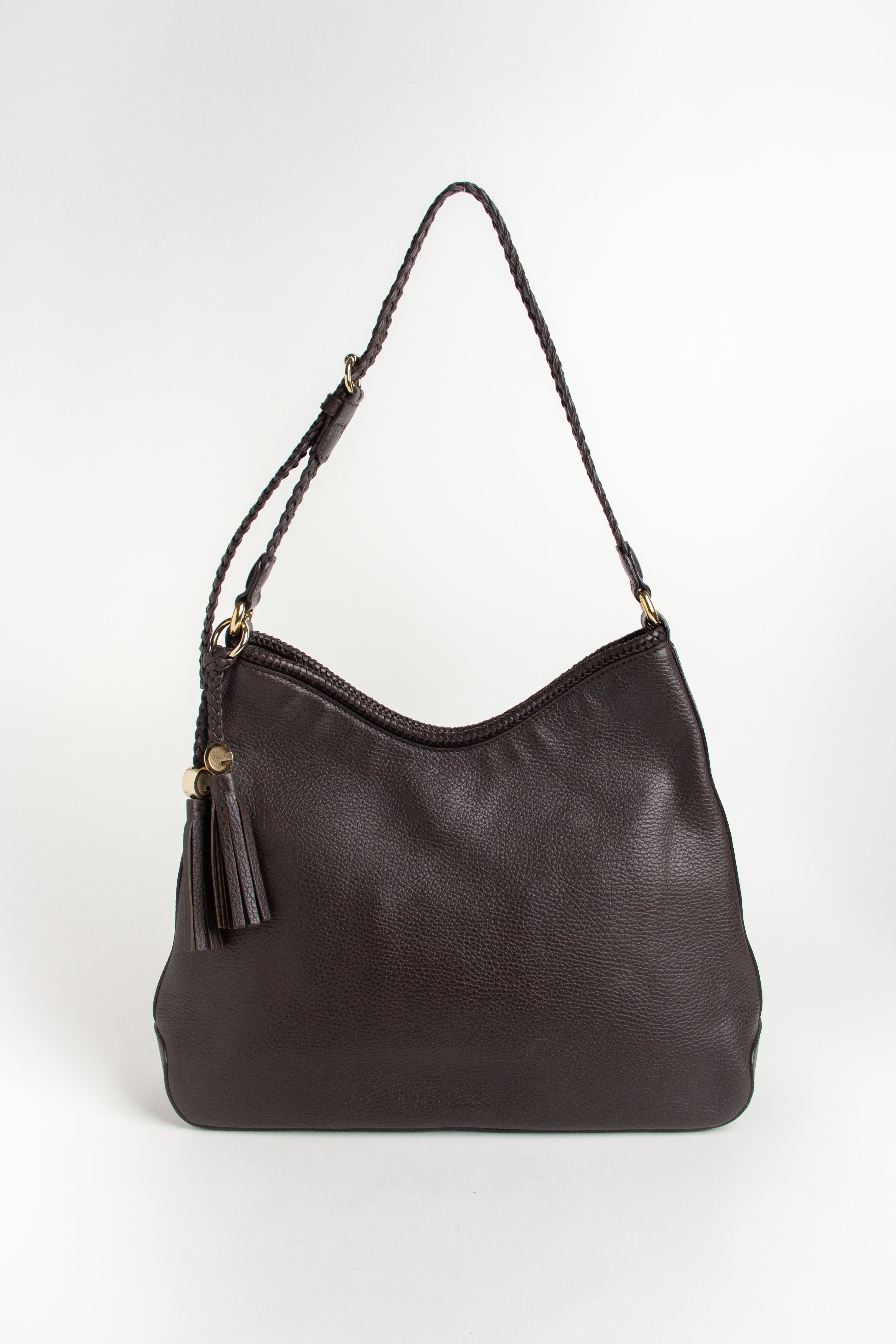 Gucci Dark Brown Braided Tassel Shoulder Bag