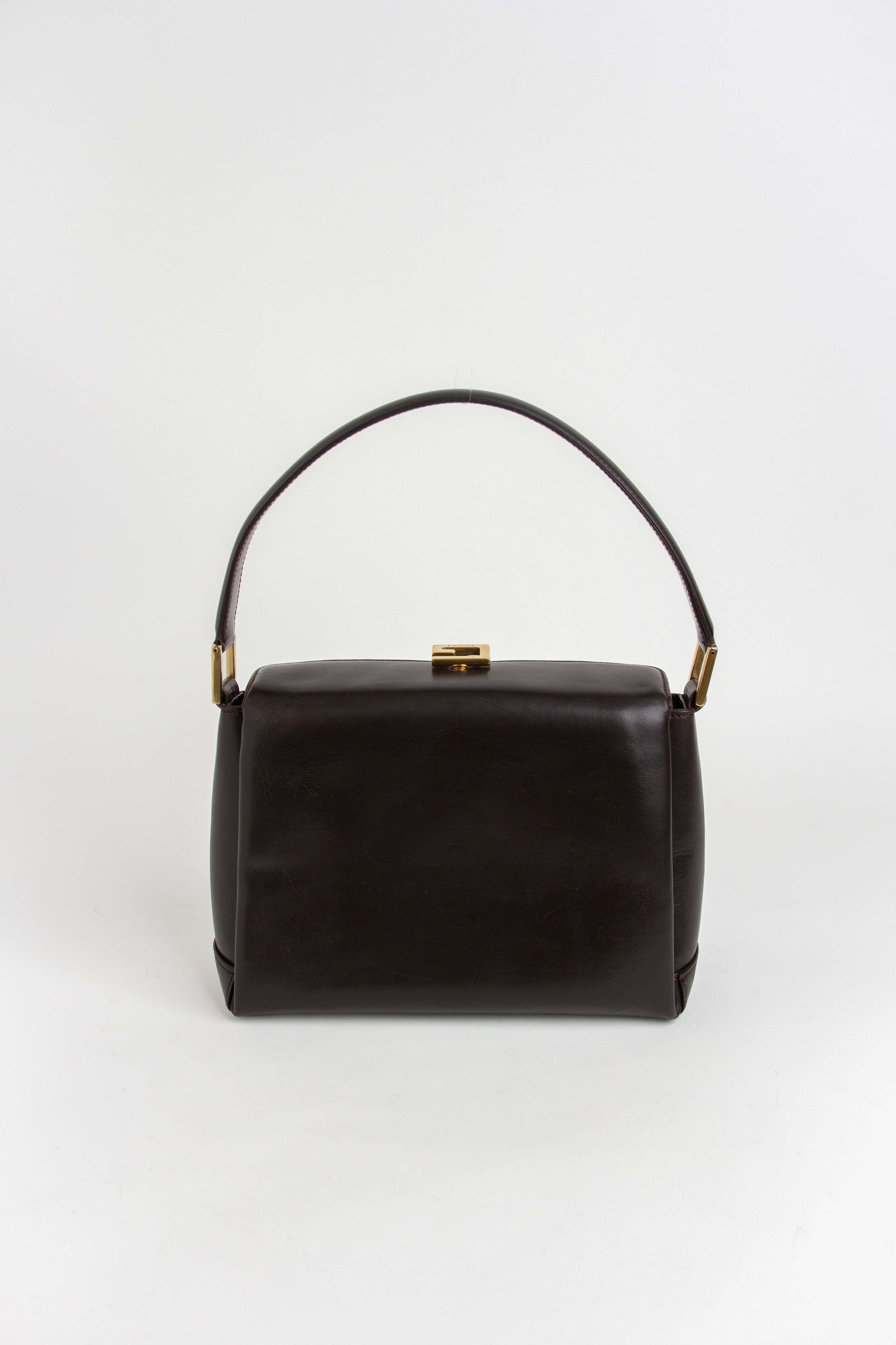 Dark Brown Gucci G Clasp Top Handle Bag