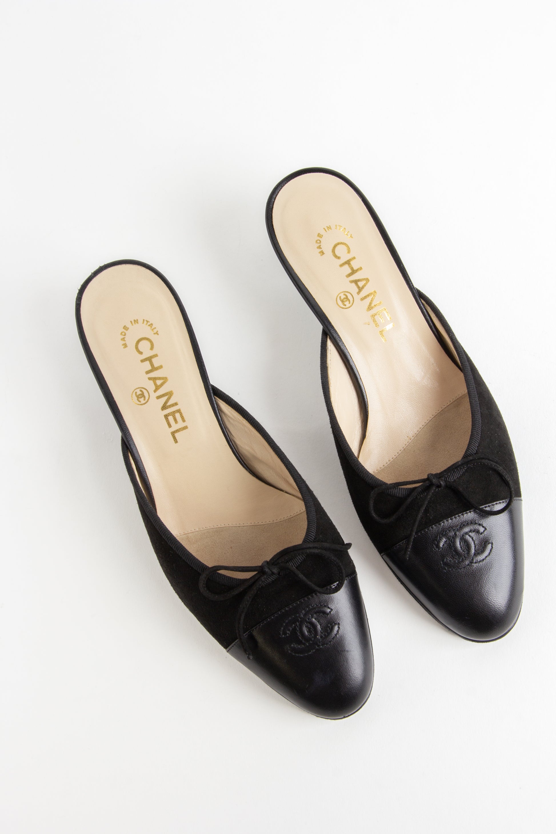 Chanel Black Suede Ballerina Mules (IT 37)