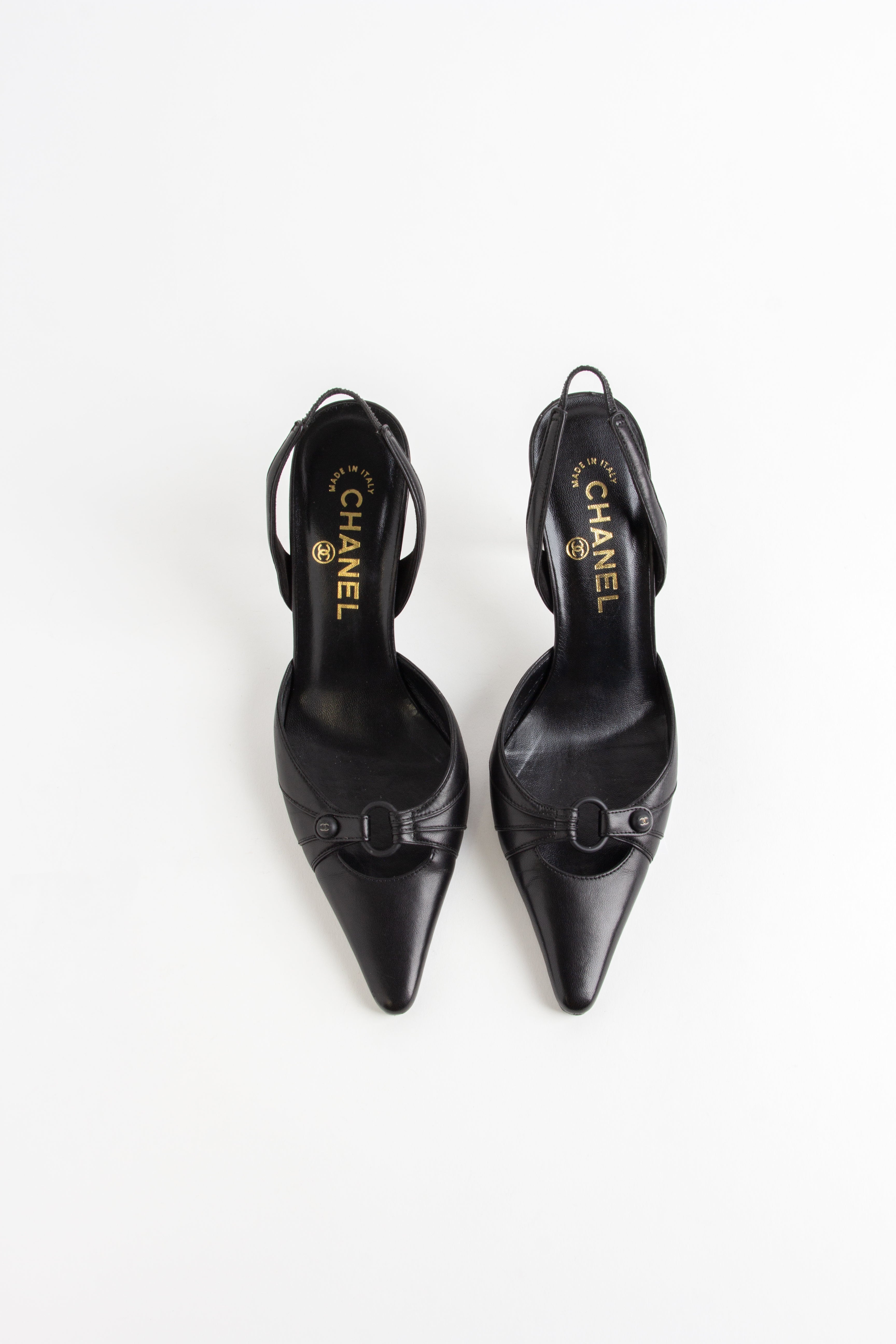 Chanel Black Cut Out Slingback Heels (IT 37)