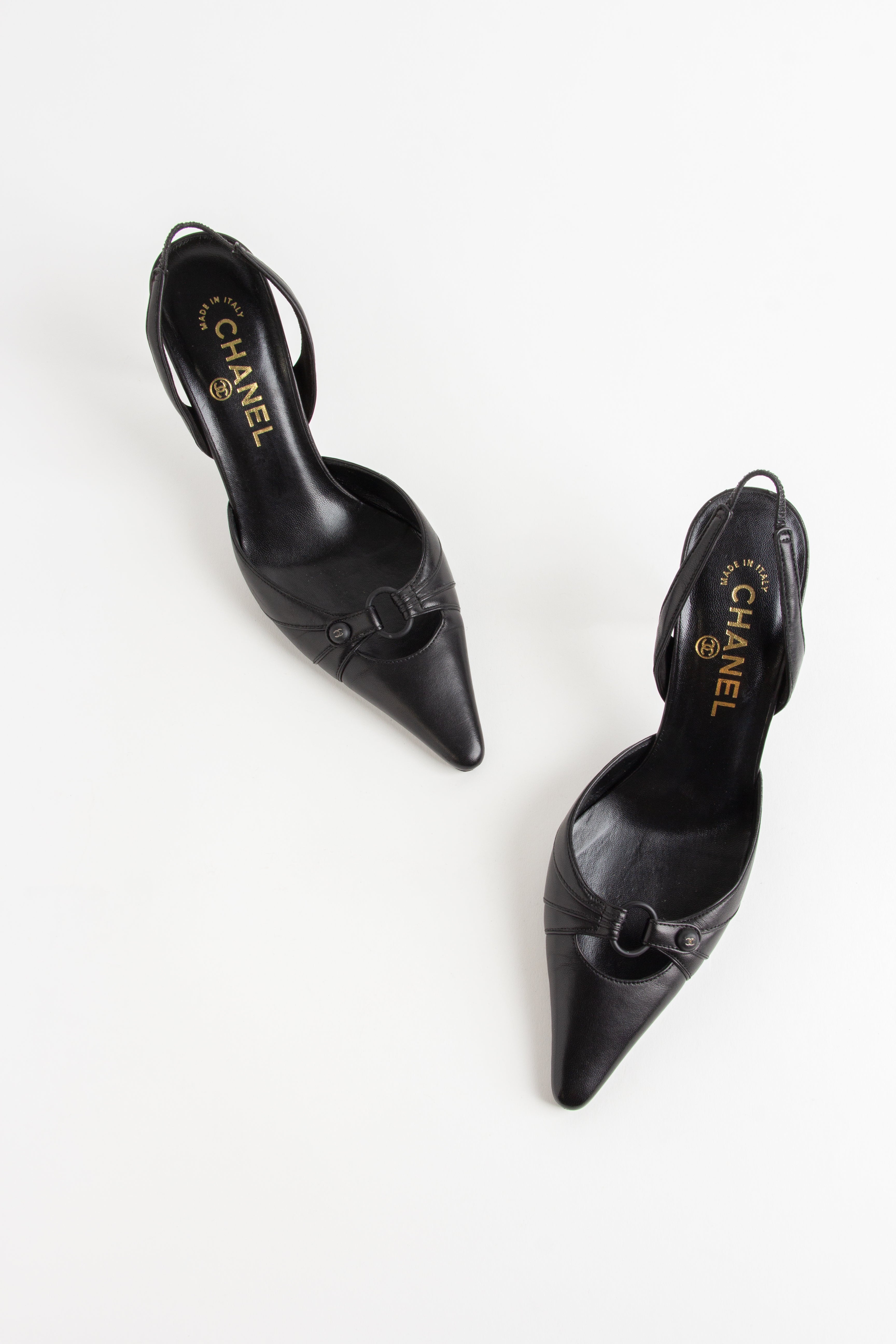 Chanel Black Cut Out Slingback Heels (IT 37)