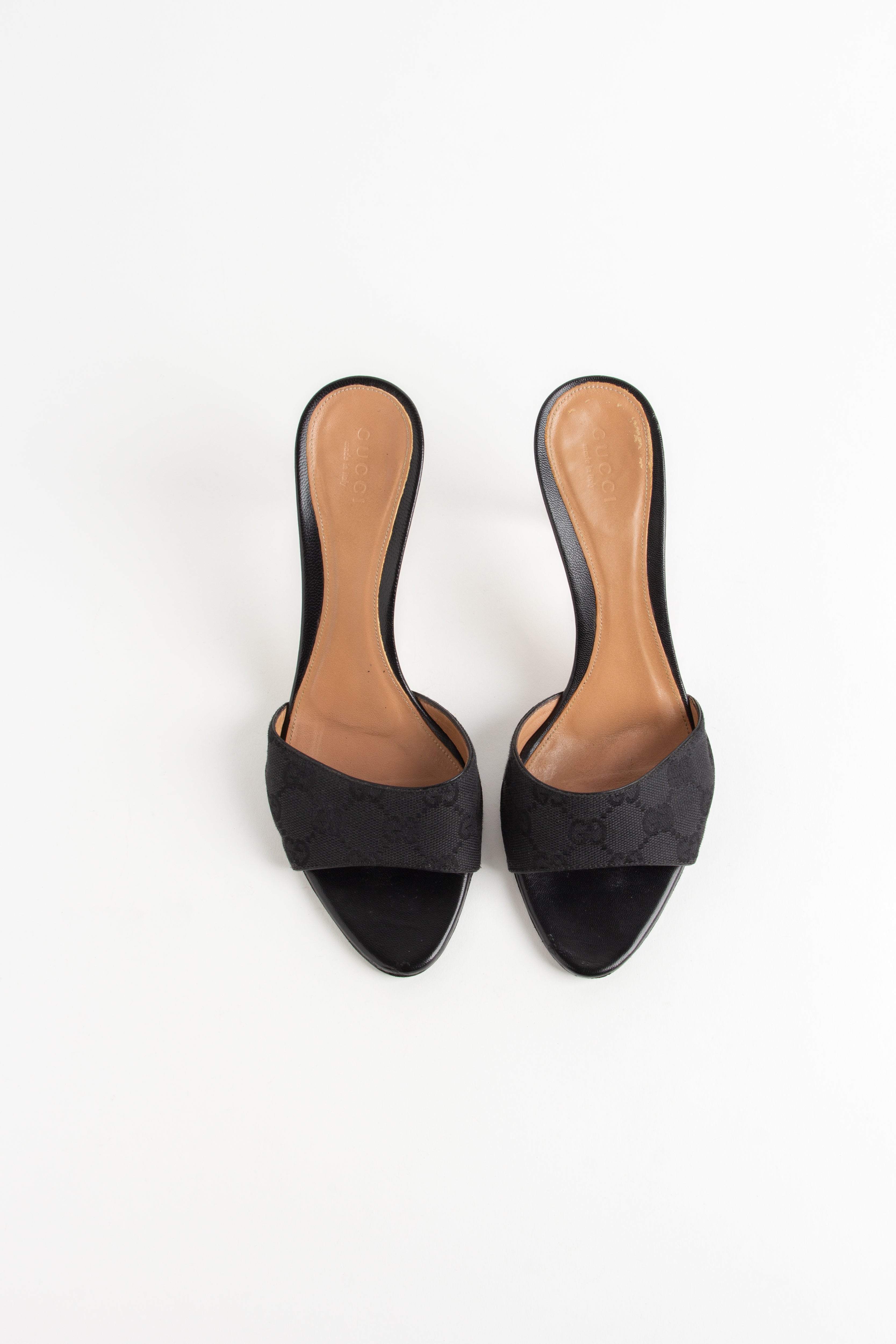 Gucci Black Canvas Monogram Bamboo Heels (IT 37.5)