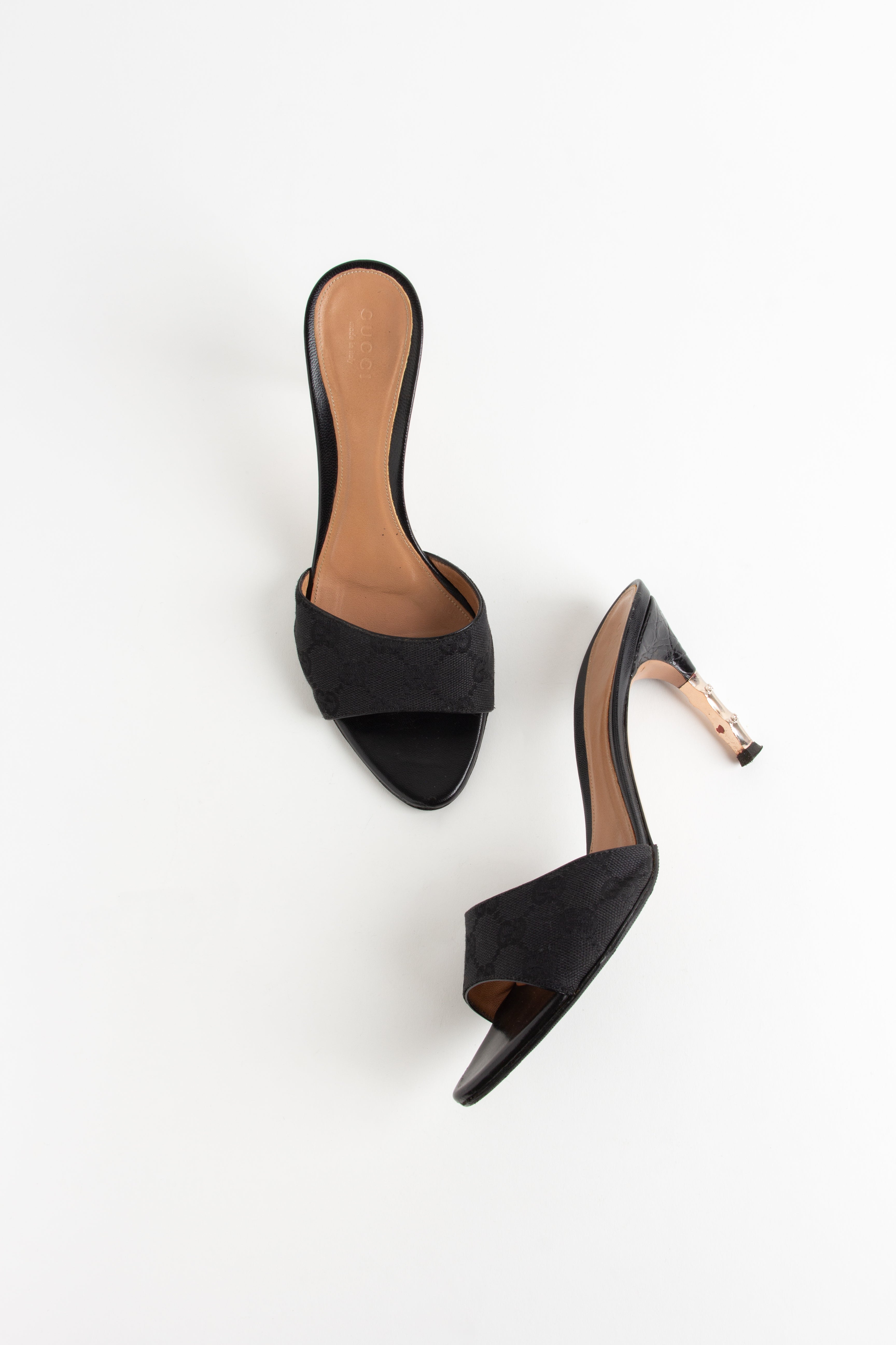 Gucci Black Canvas Monogram Bamboo Heels (IT 37.5)