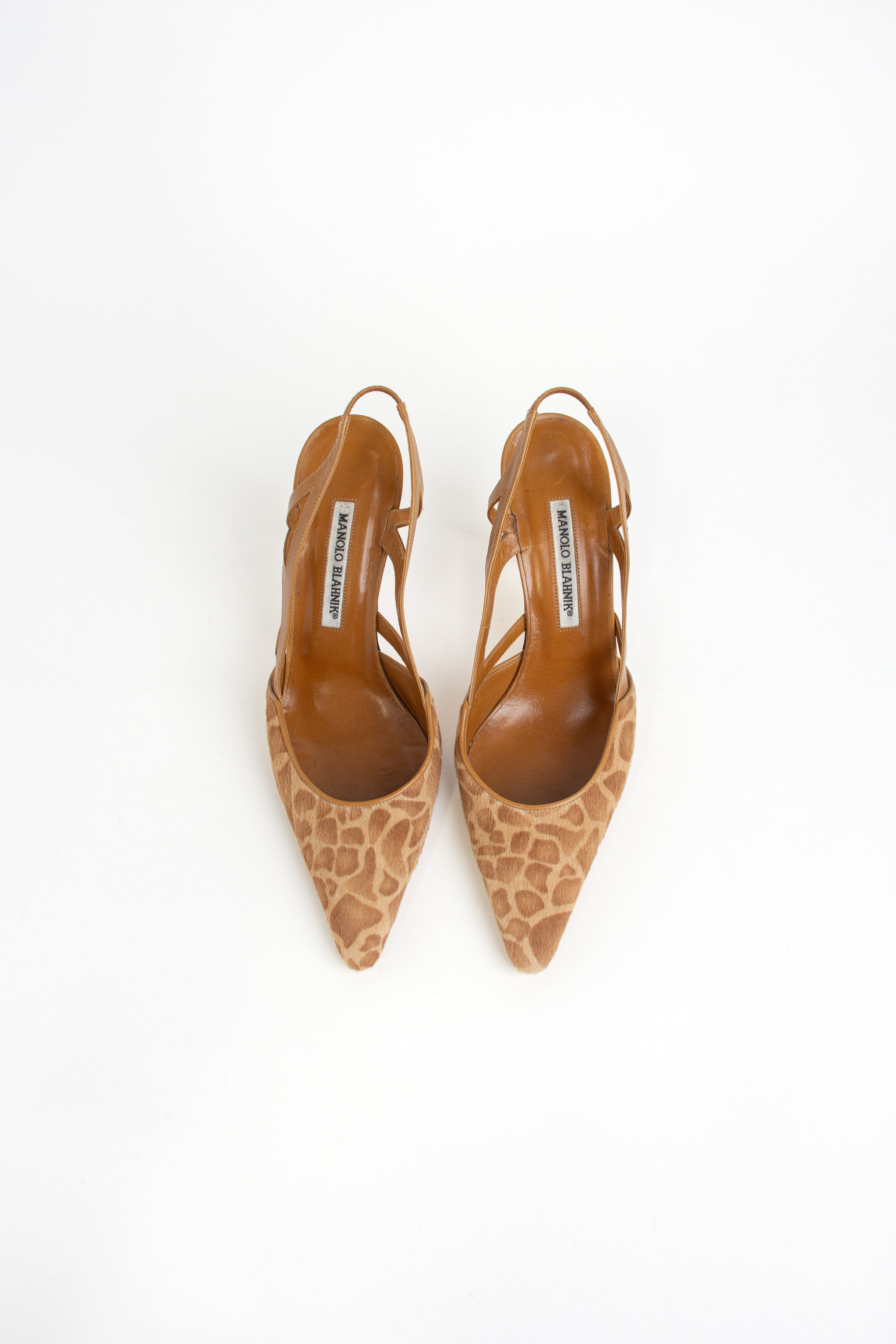 Manolo Blahnik Giraffe Pony Hair Slingback Heels (IT 39)