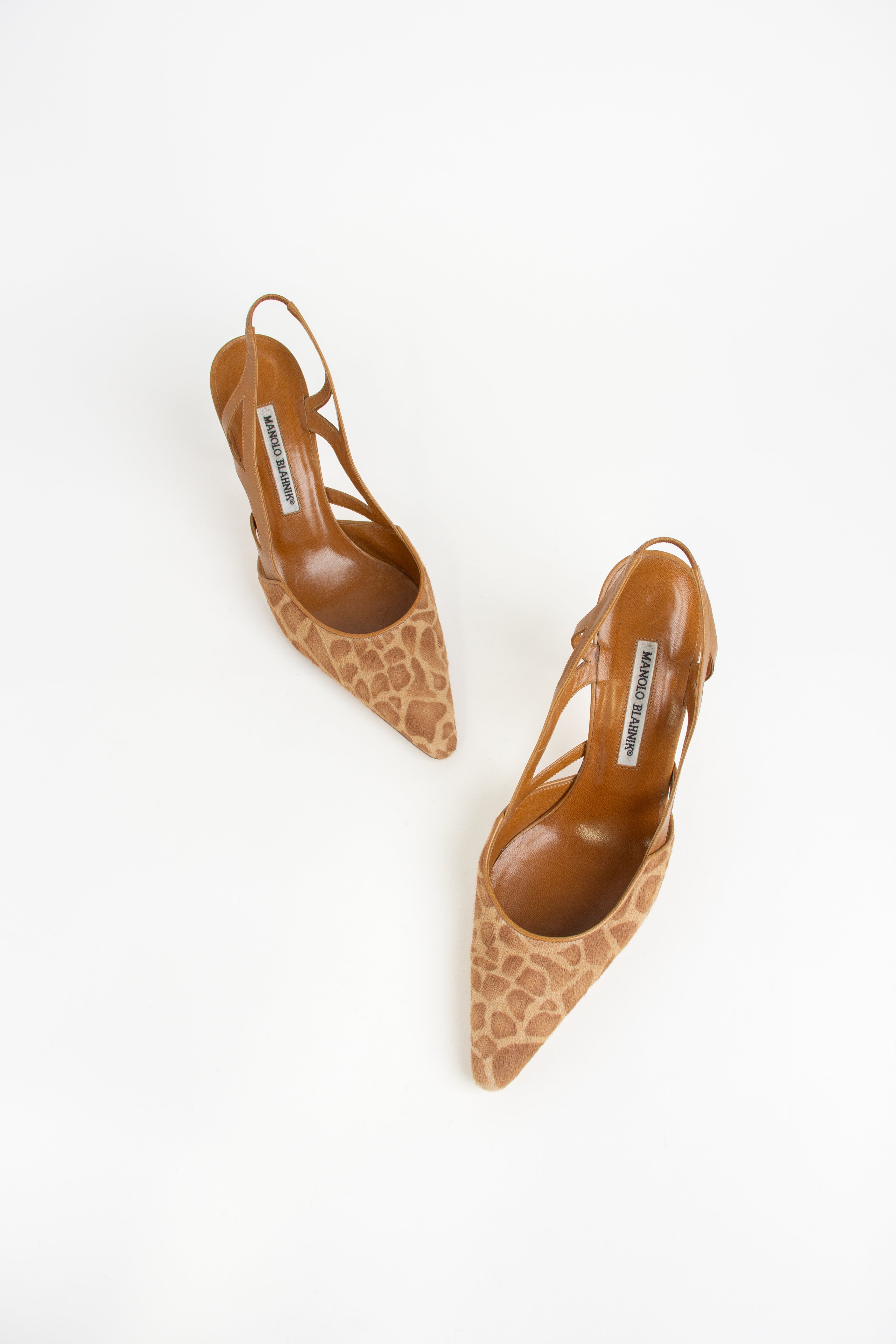 Manolo Blahnik Giraffe Pony Hair Slingback Heels (IT 39)