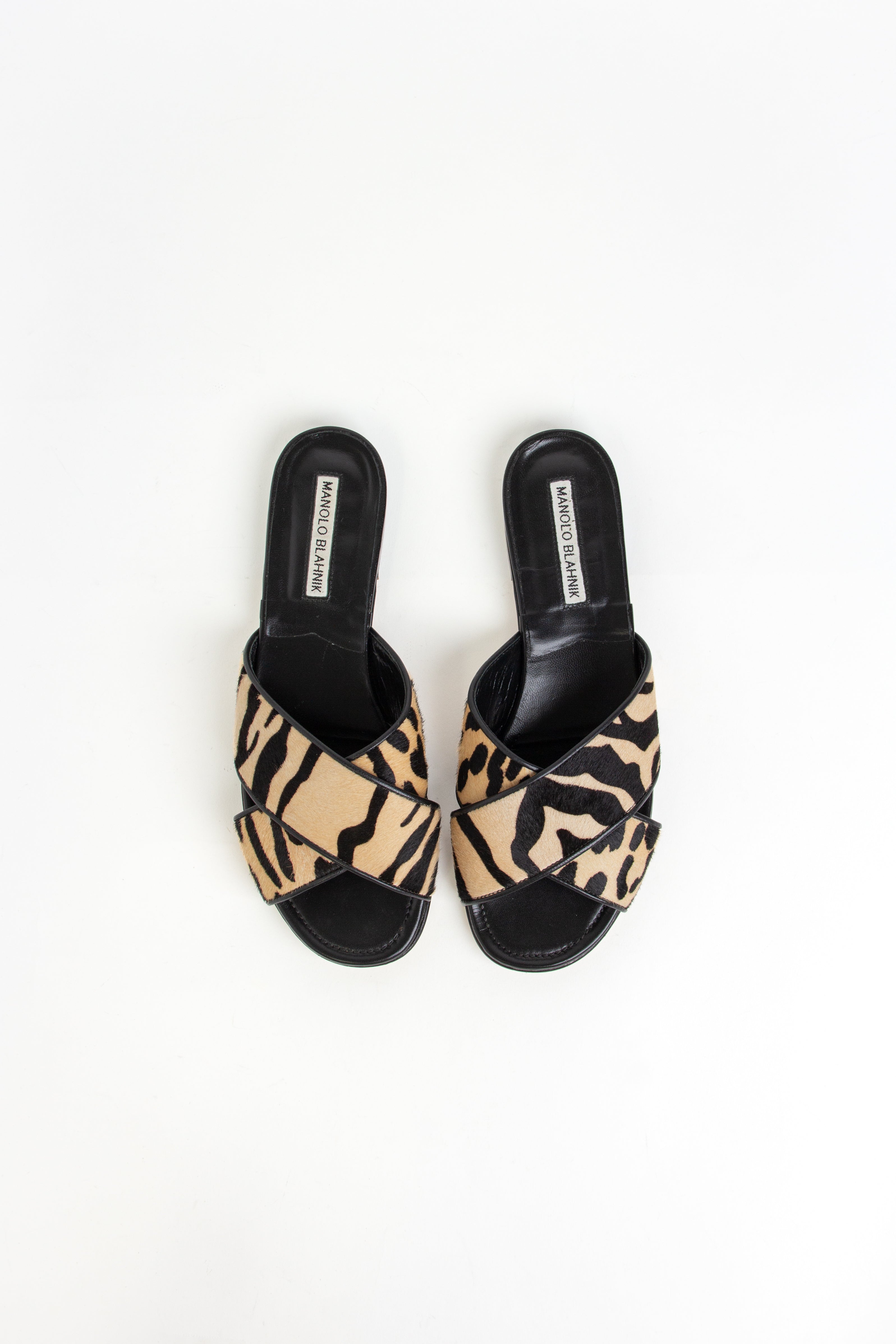 Manolo Blahnik Animal Print Pony Hair Slides (IT 38)
