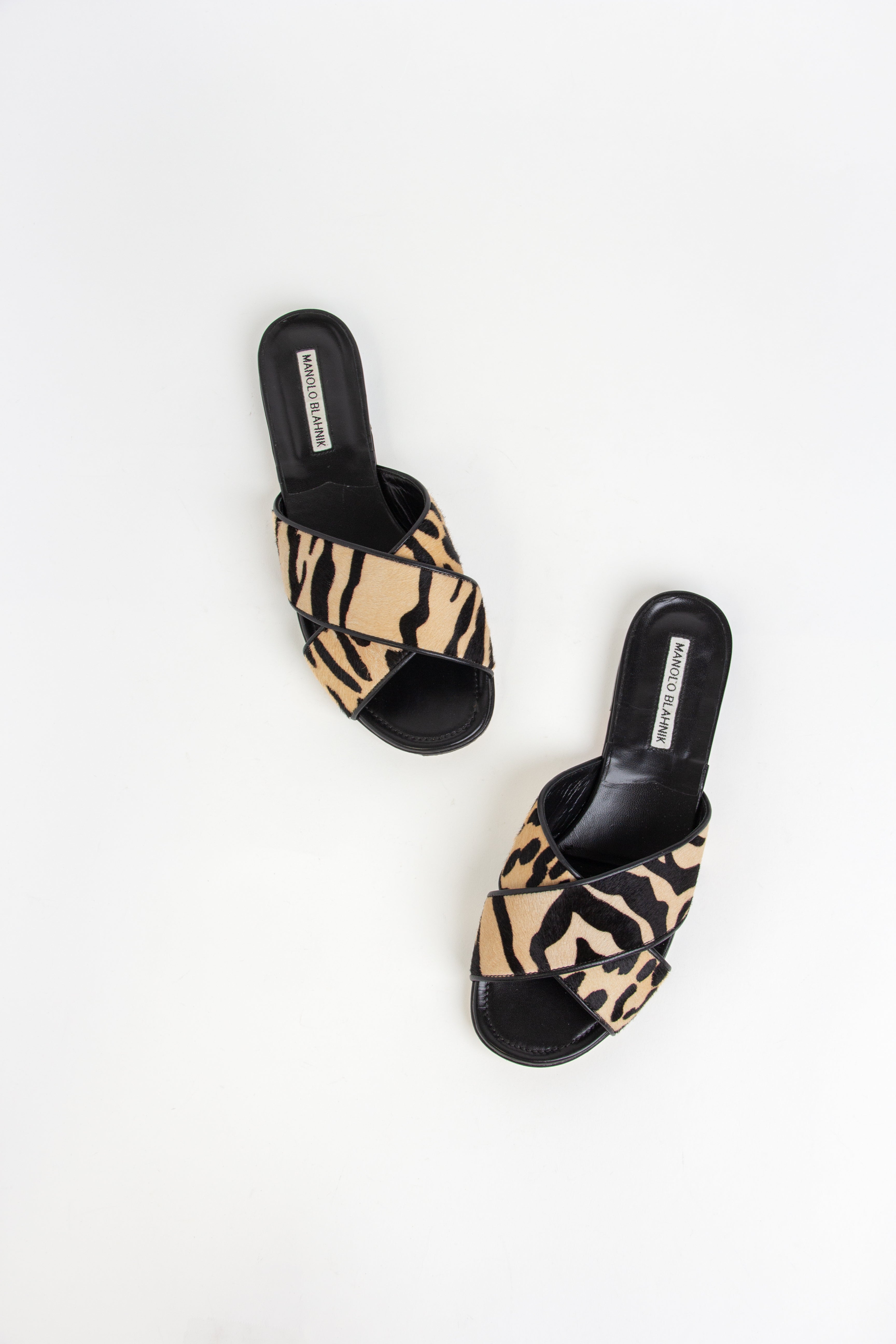 Manolo Blahnik Animal Print Pony Hair Slides (IT 38)