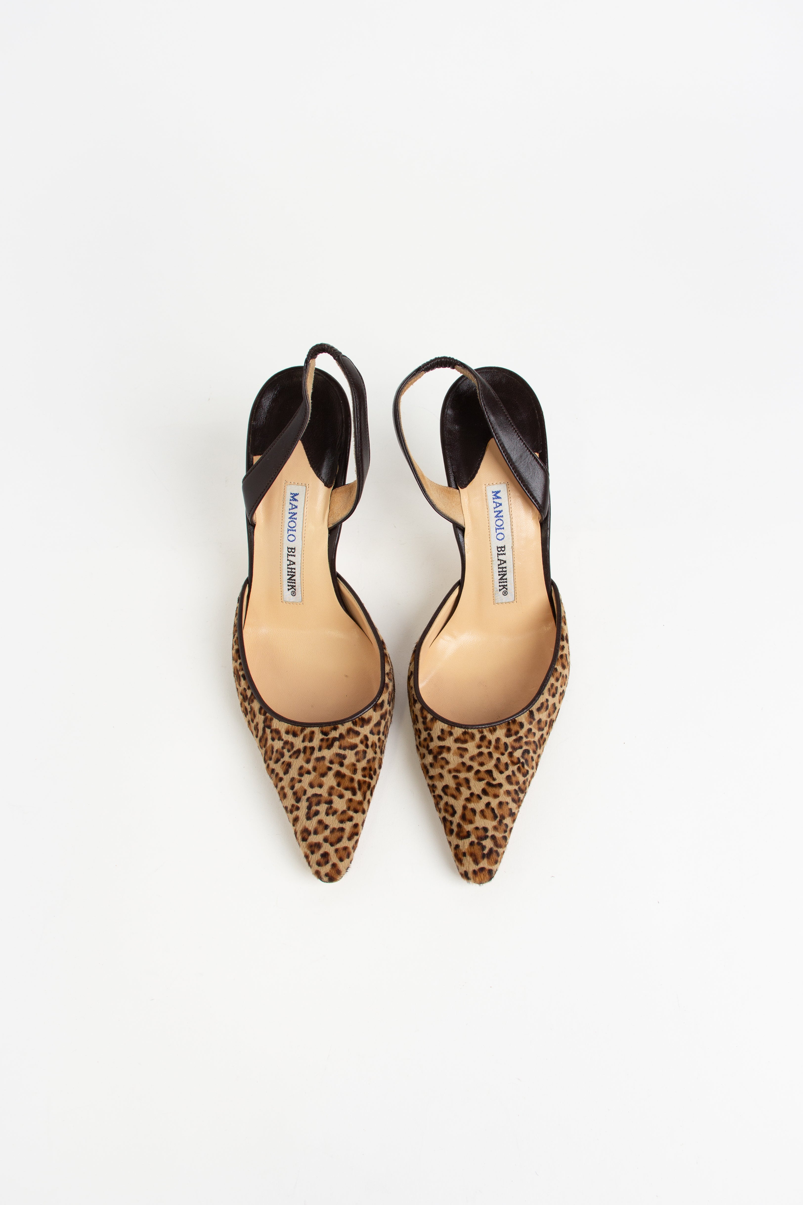 Manolo Blahnik Cheetah Pony Hair Slingback Heels (IT 37)