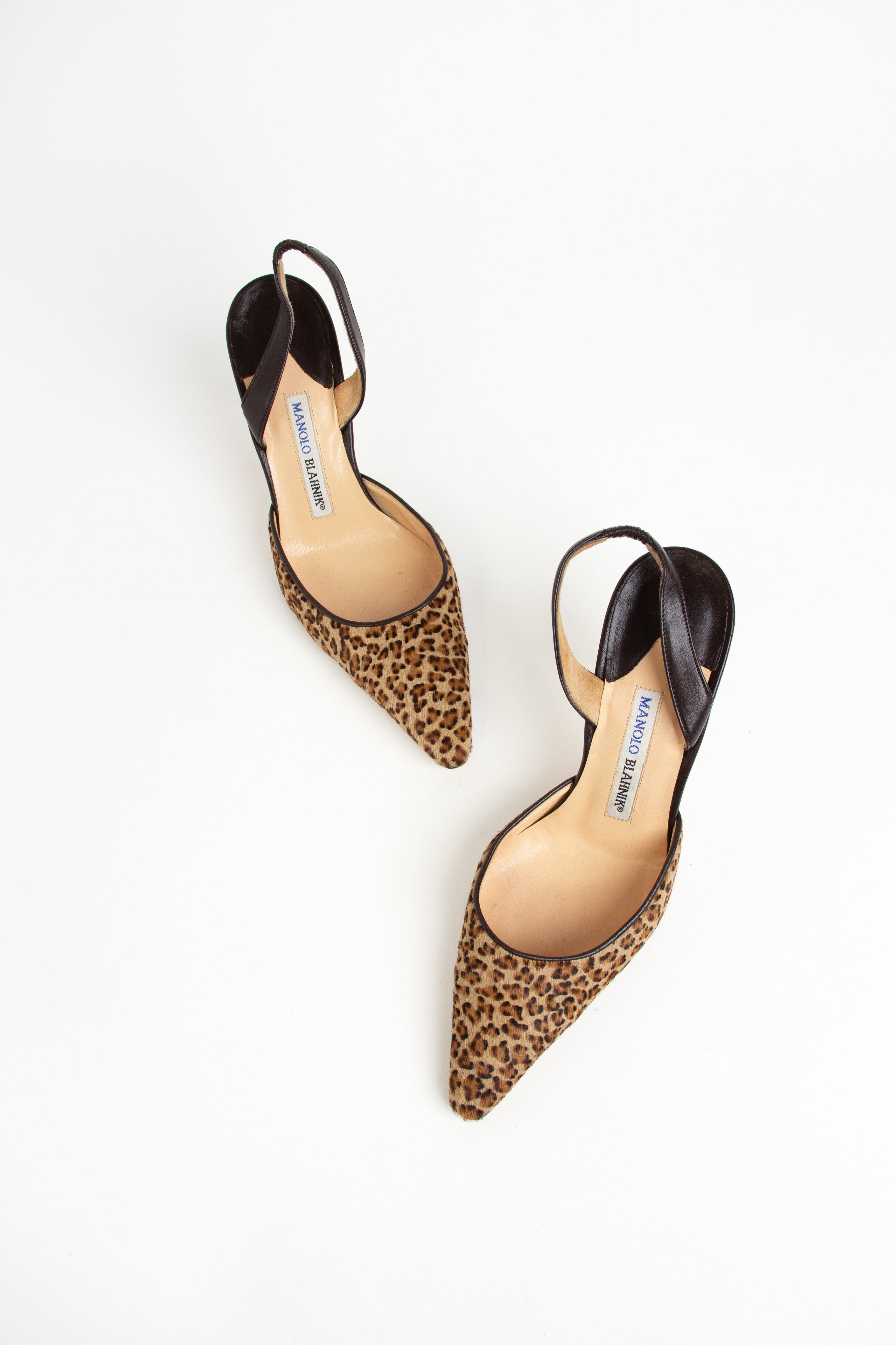 Manolo Blahnik Cheetah Pony Hair Slingback Heels (IT 37)