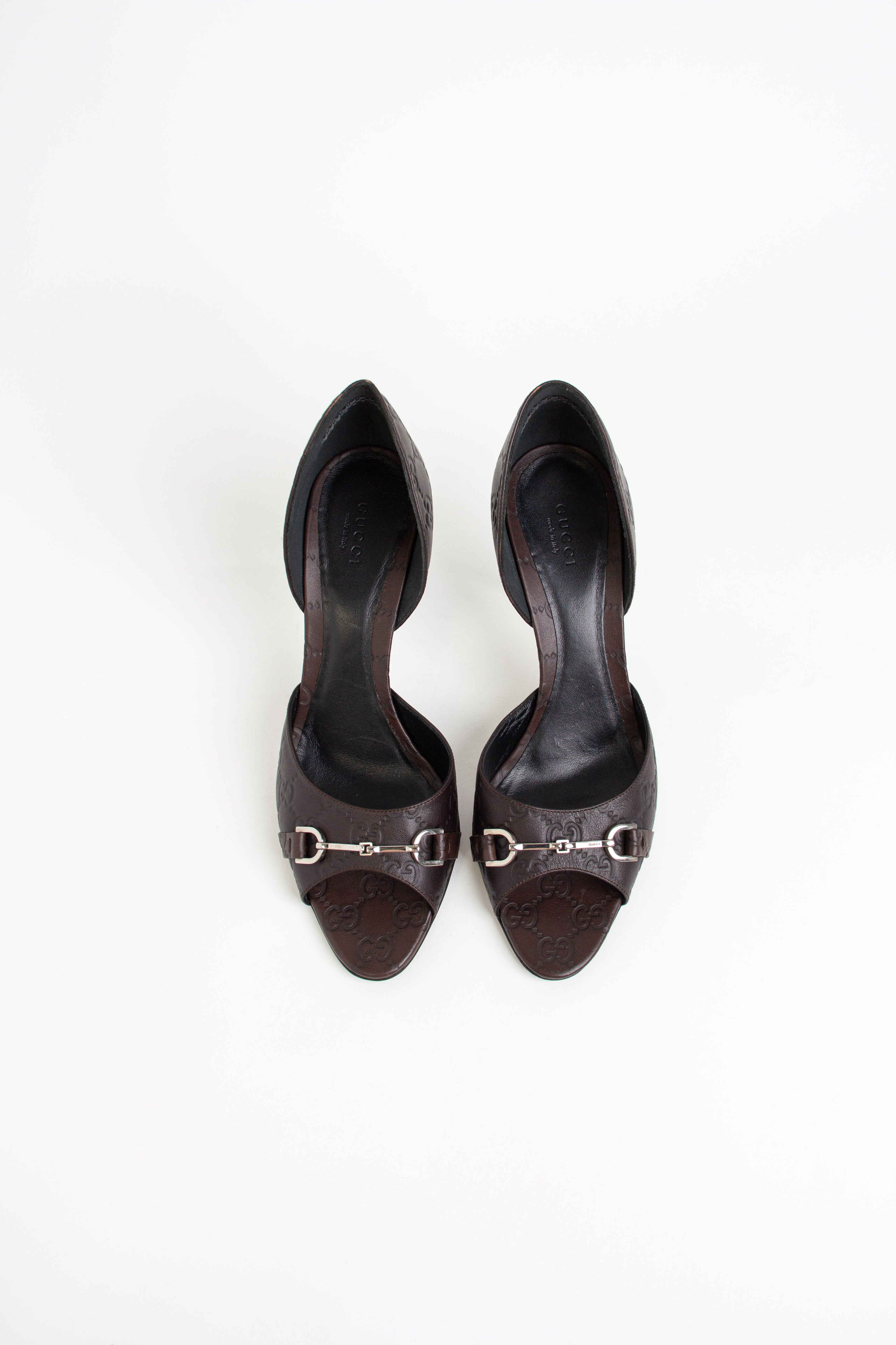 Gucci Brown Horsebit Open Toe Heels (IT 40)