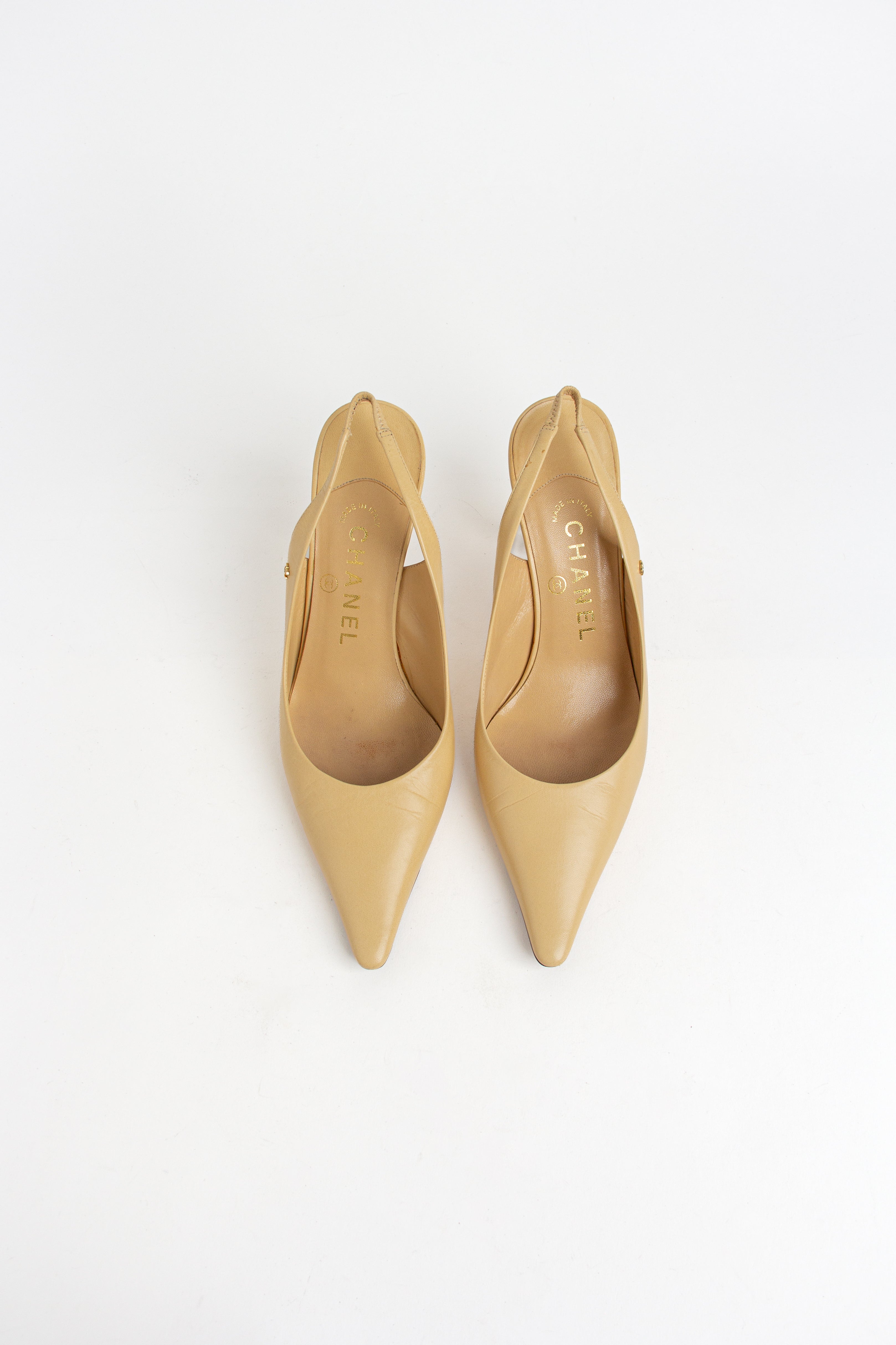 Chanel Beige CC Emblem Slingback Heels (IT 36)