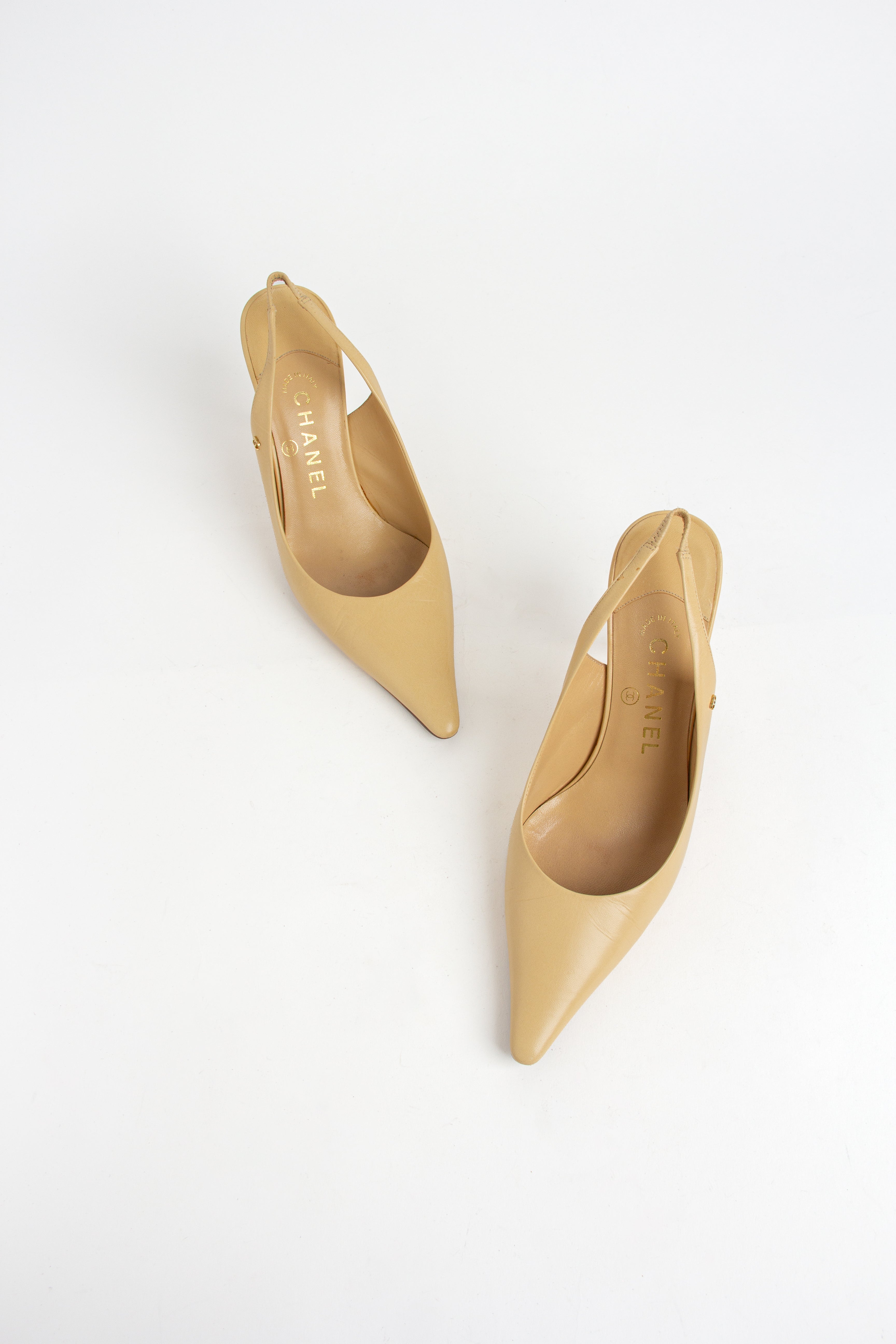 Chanel Beige CC Emblem Slingback Heels (IT 36)