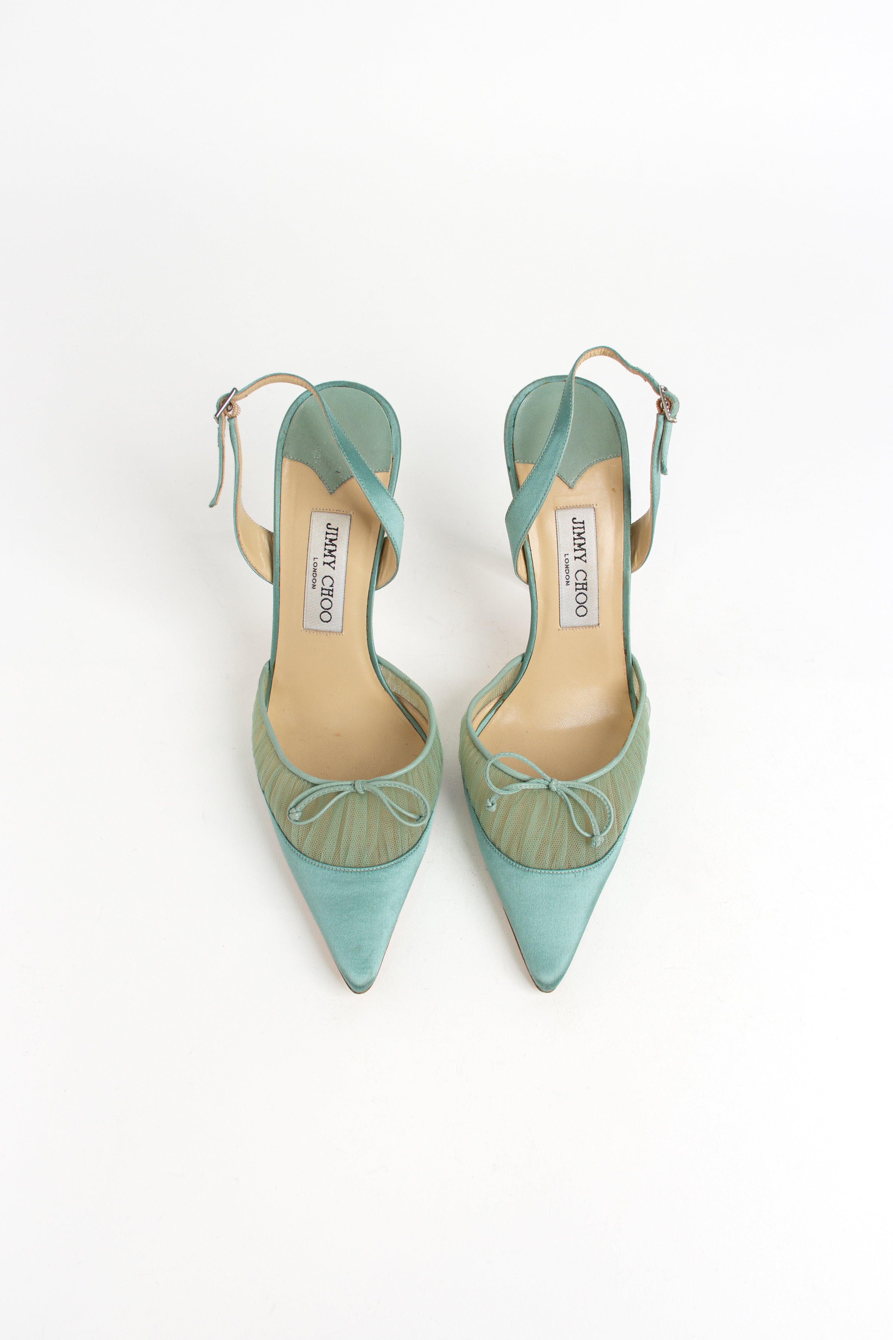Rare Jimmy Choo Light Blue / Green Satin Tulle Heels (IT 39.5)