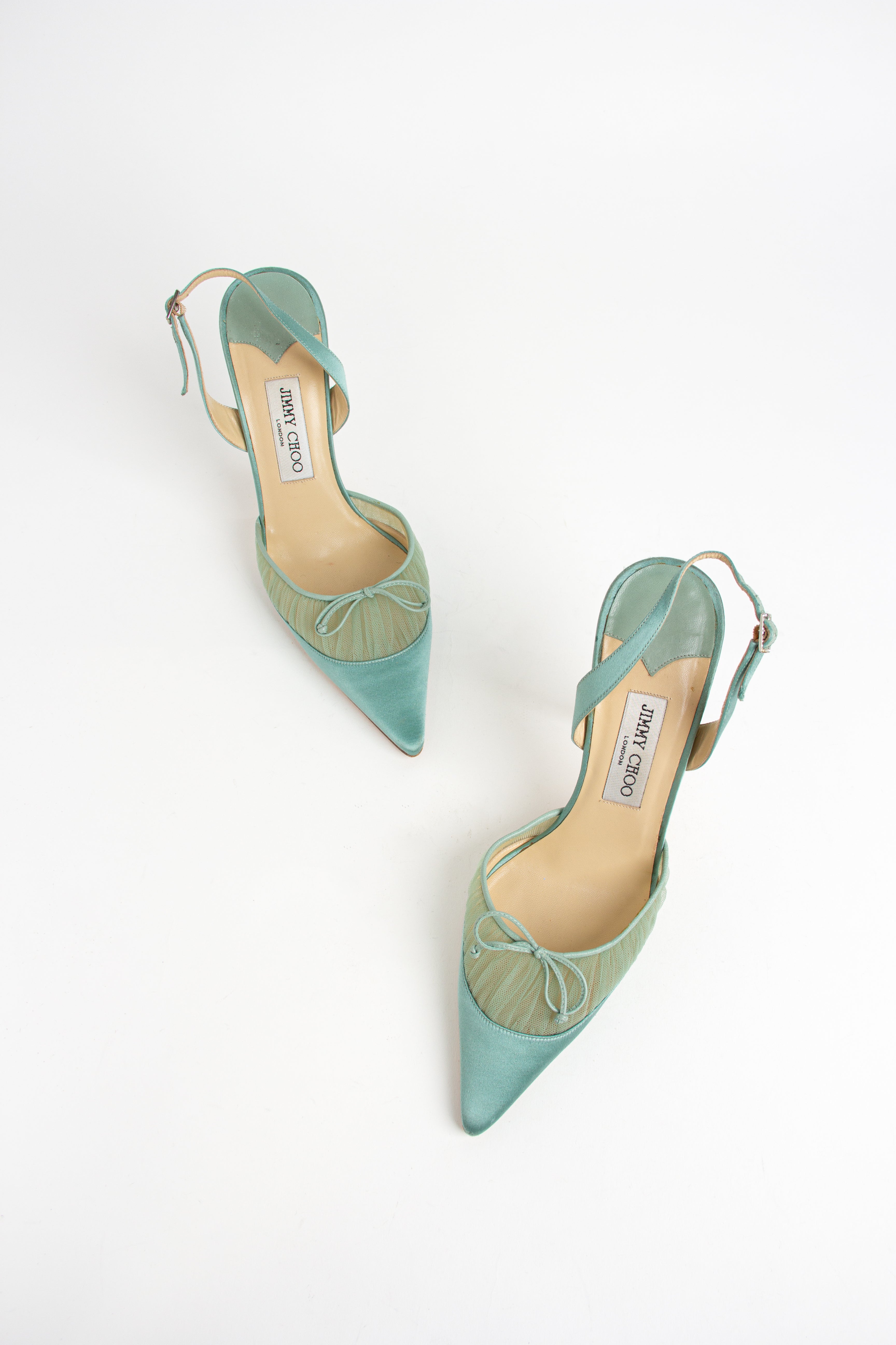 Rare Jimmy Choo Light Blue / Green Satin Tulle Heels (IT 39.5)