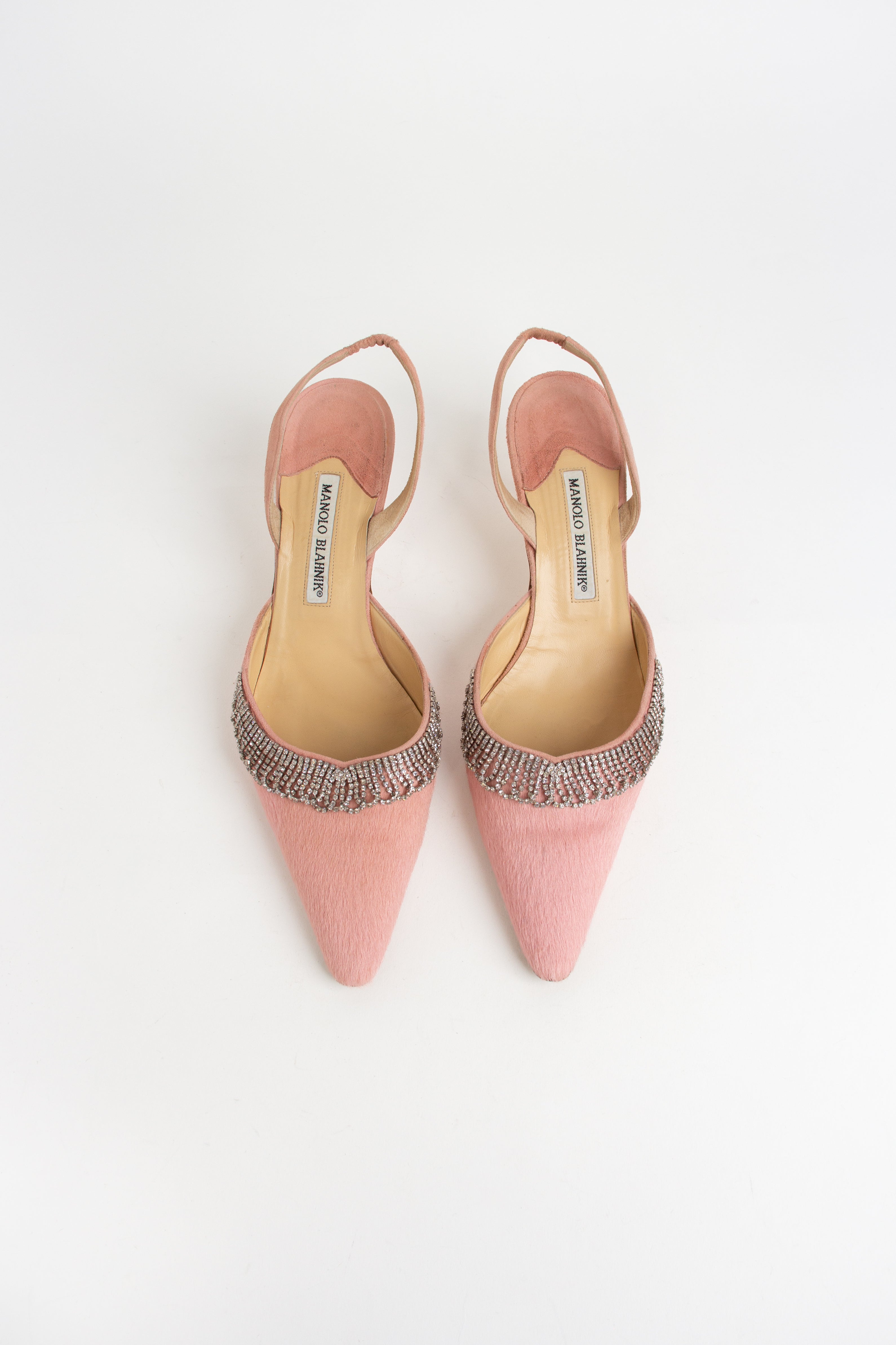 Manolo Blahnik Pink Pony Hair Crystal Heels (IT 41)