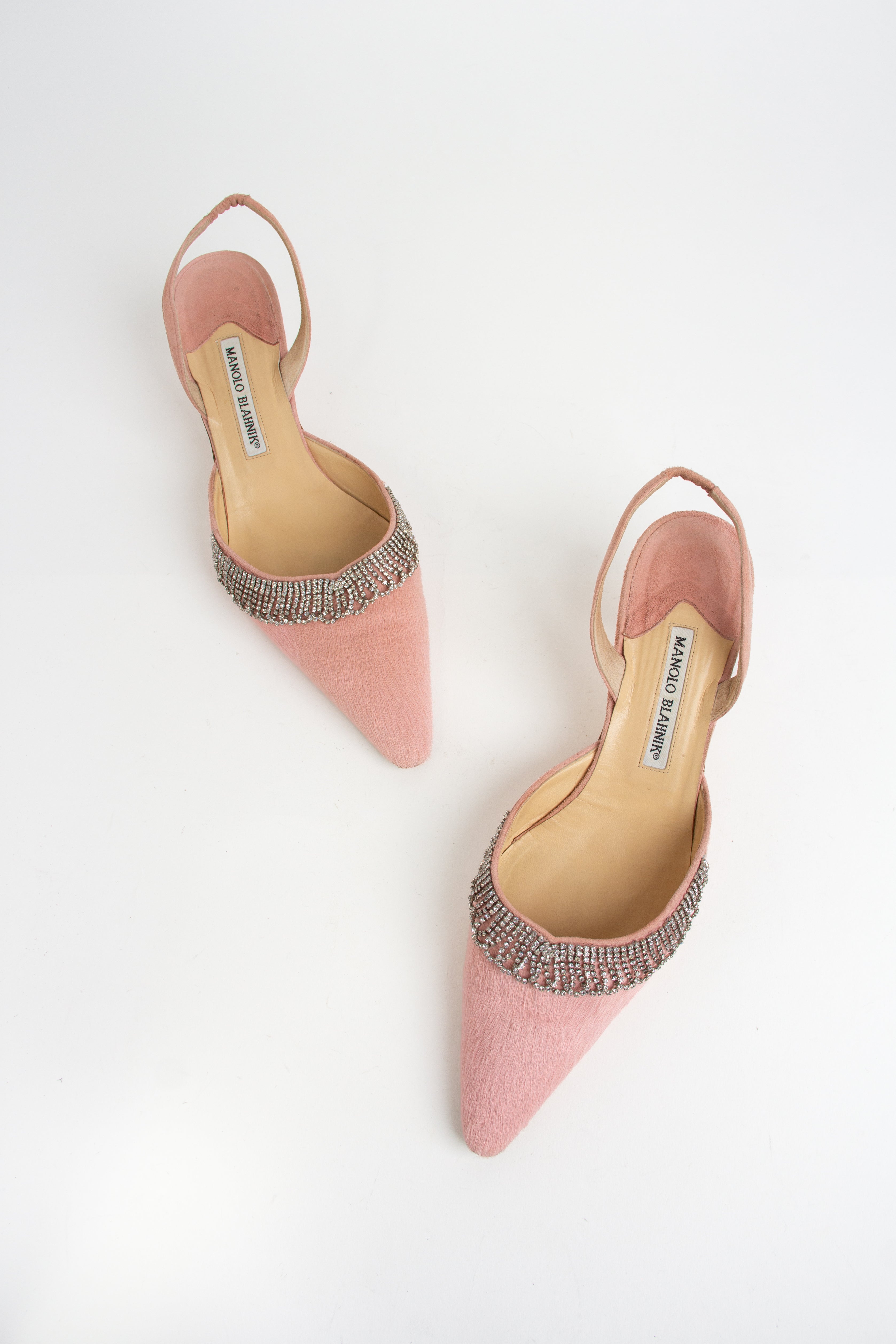 Manolo Blahnik Pink Pony Hair Crystal Heels (IT 41)