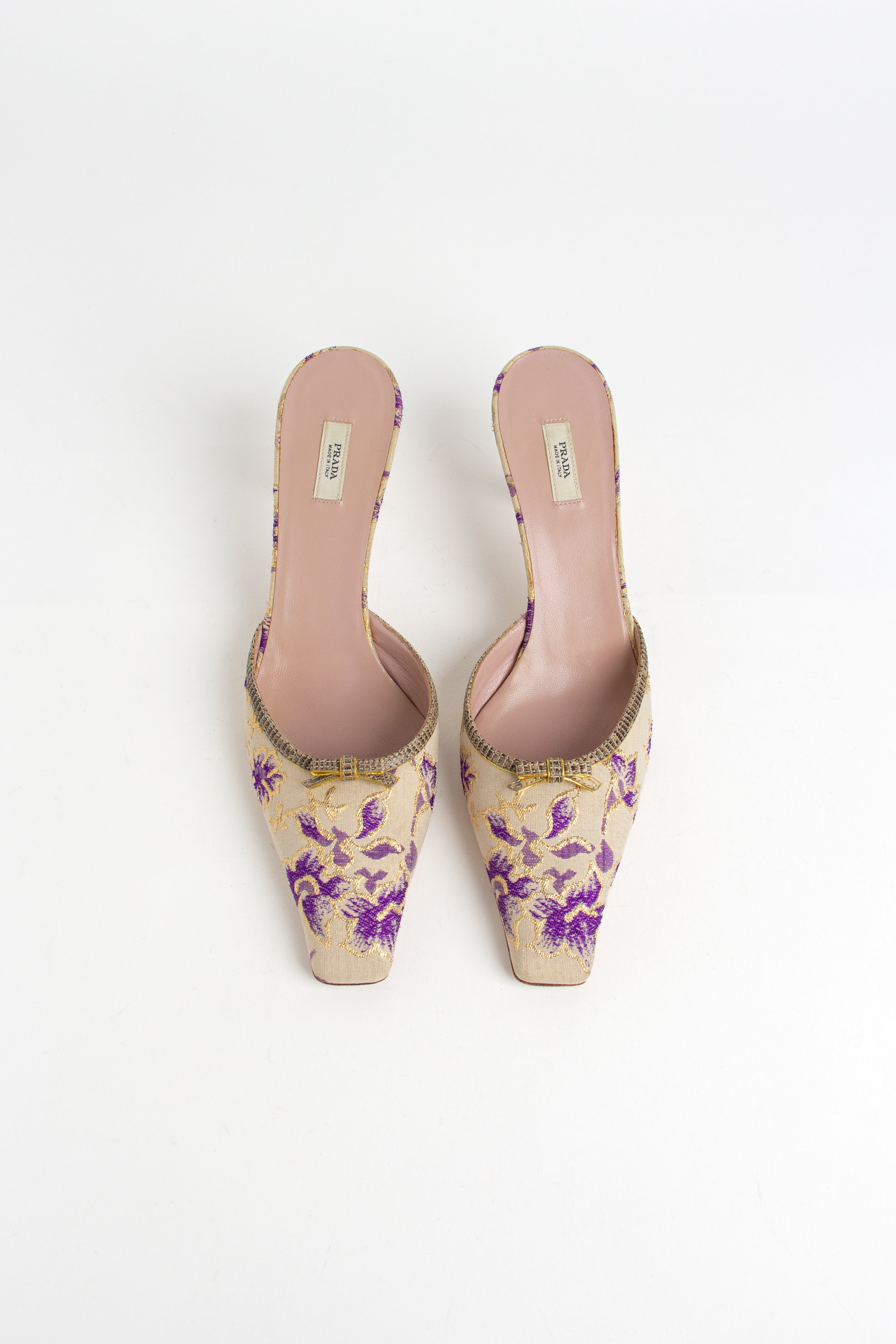 Rare Prada Purple + Gold Floral Mules (IT 38.5)